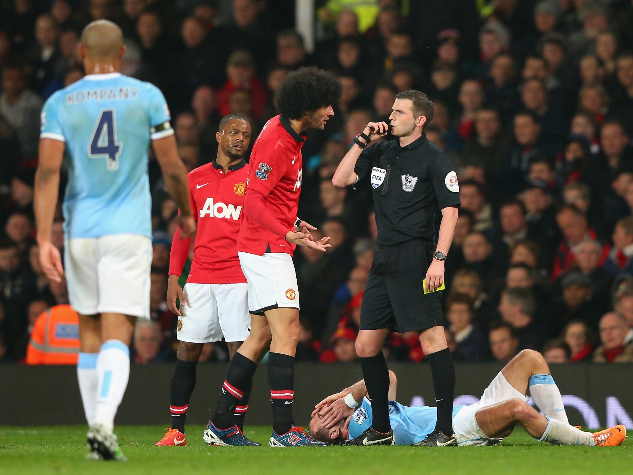 Manchester United midfielder Marouane Fellaini is alleged to have spat at Manchester City defender Pablo Zabaleta