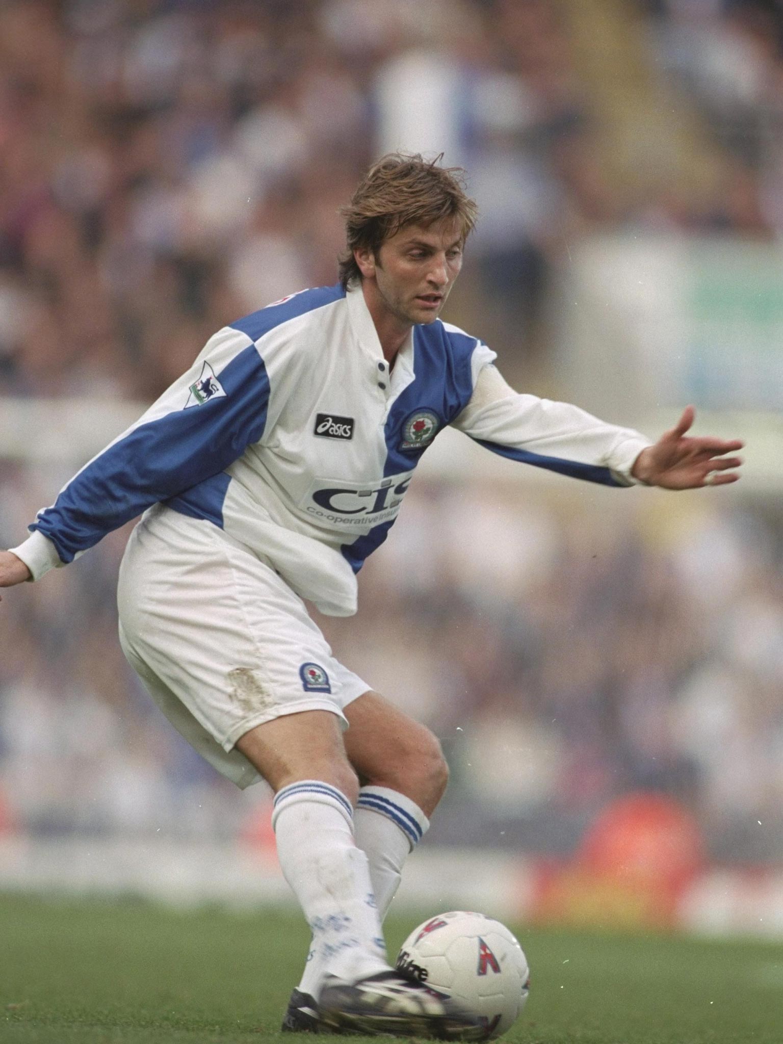 Tim Sherwood (left) in action for Blackburn in 1996