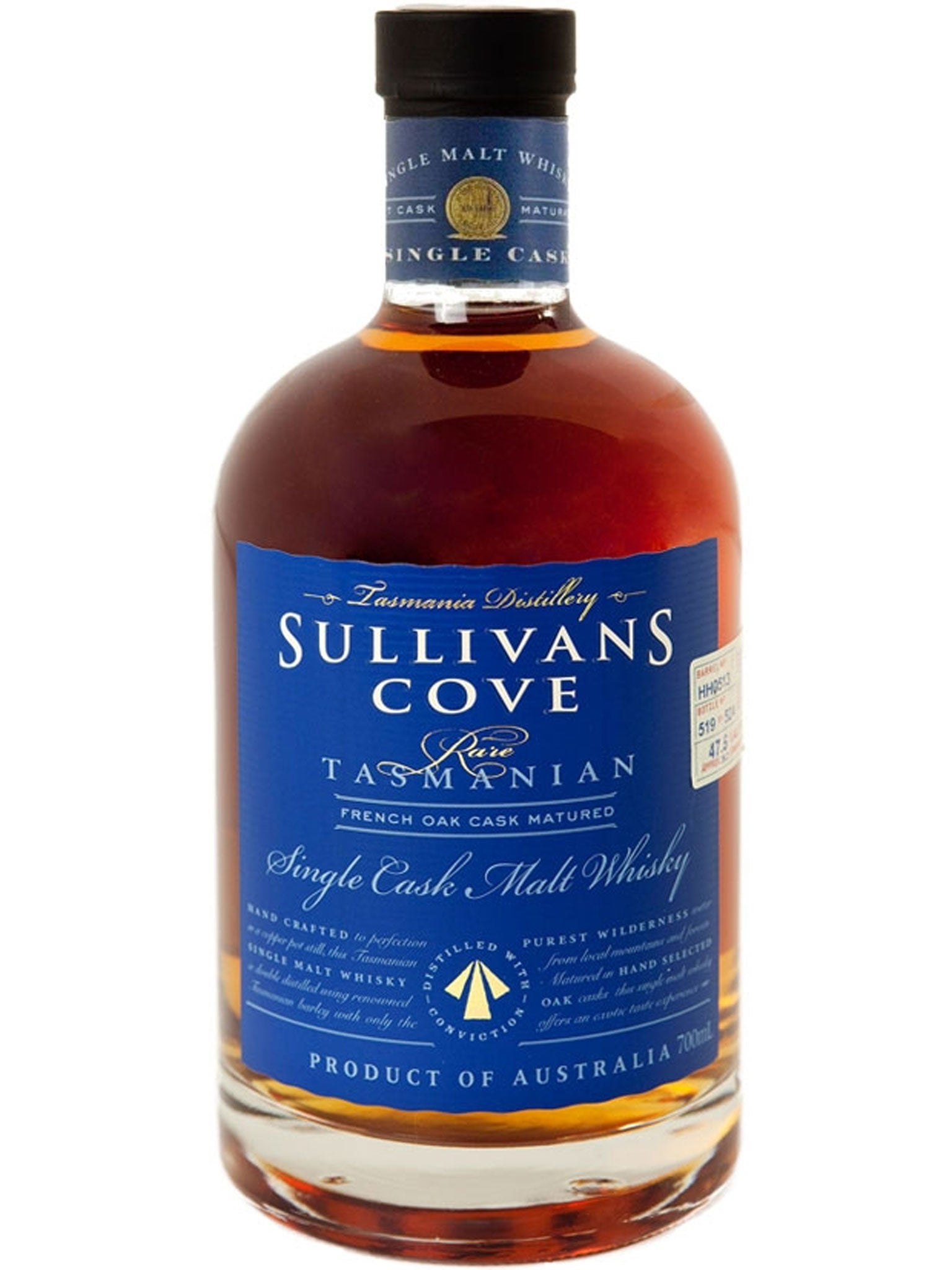 The winning bottle, aged from 11 to 12 years and described by Sullivans Cove as 'a big, fat, chewy whisky full of rich toffee and molasses notes'