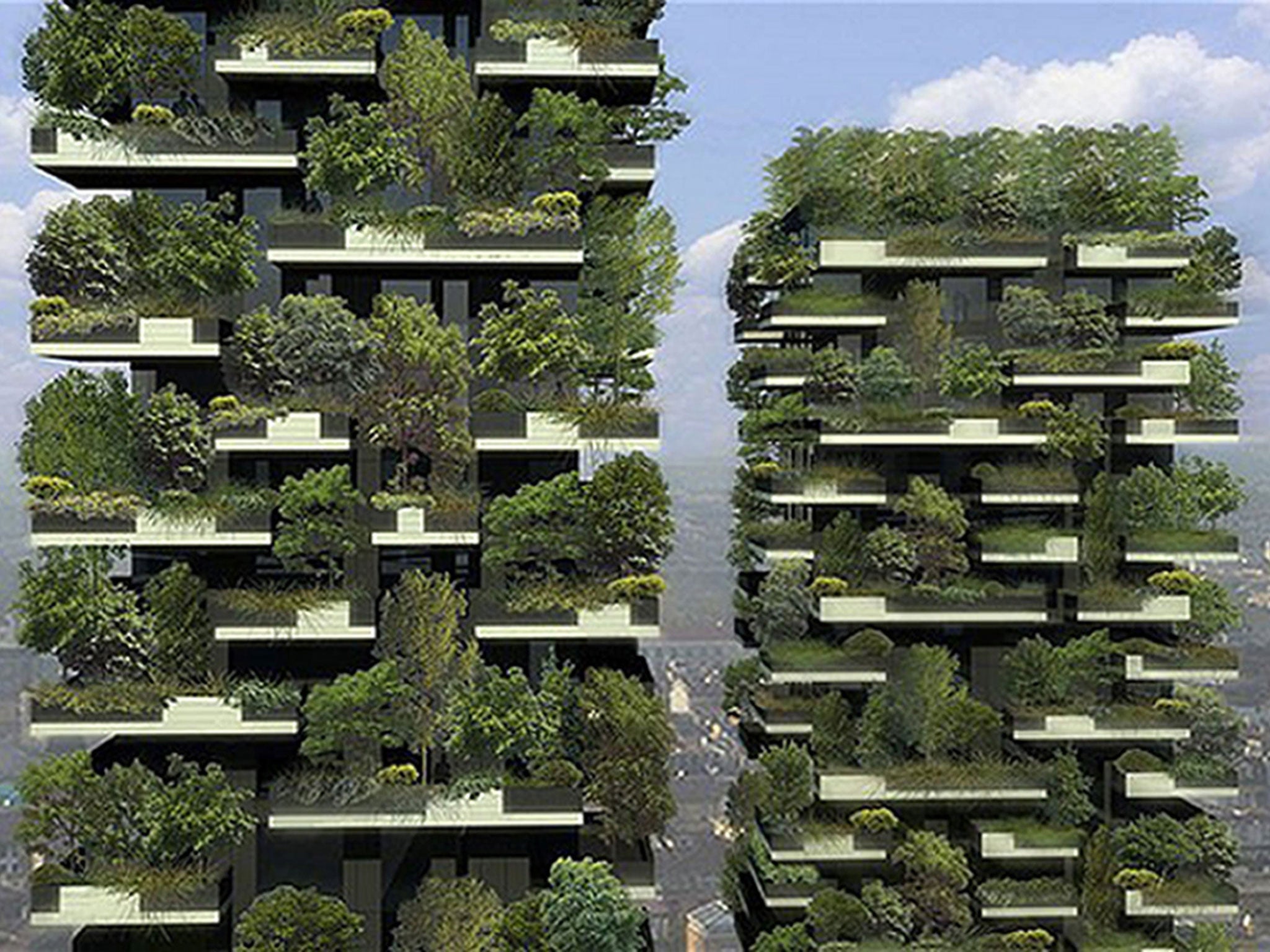 An artist’s impression of a vegetation-covered high-rise in a future green city