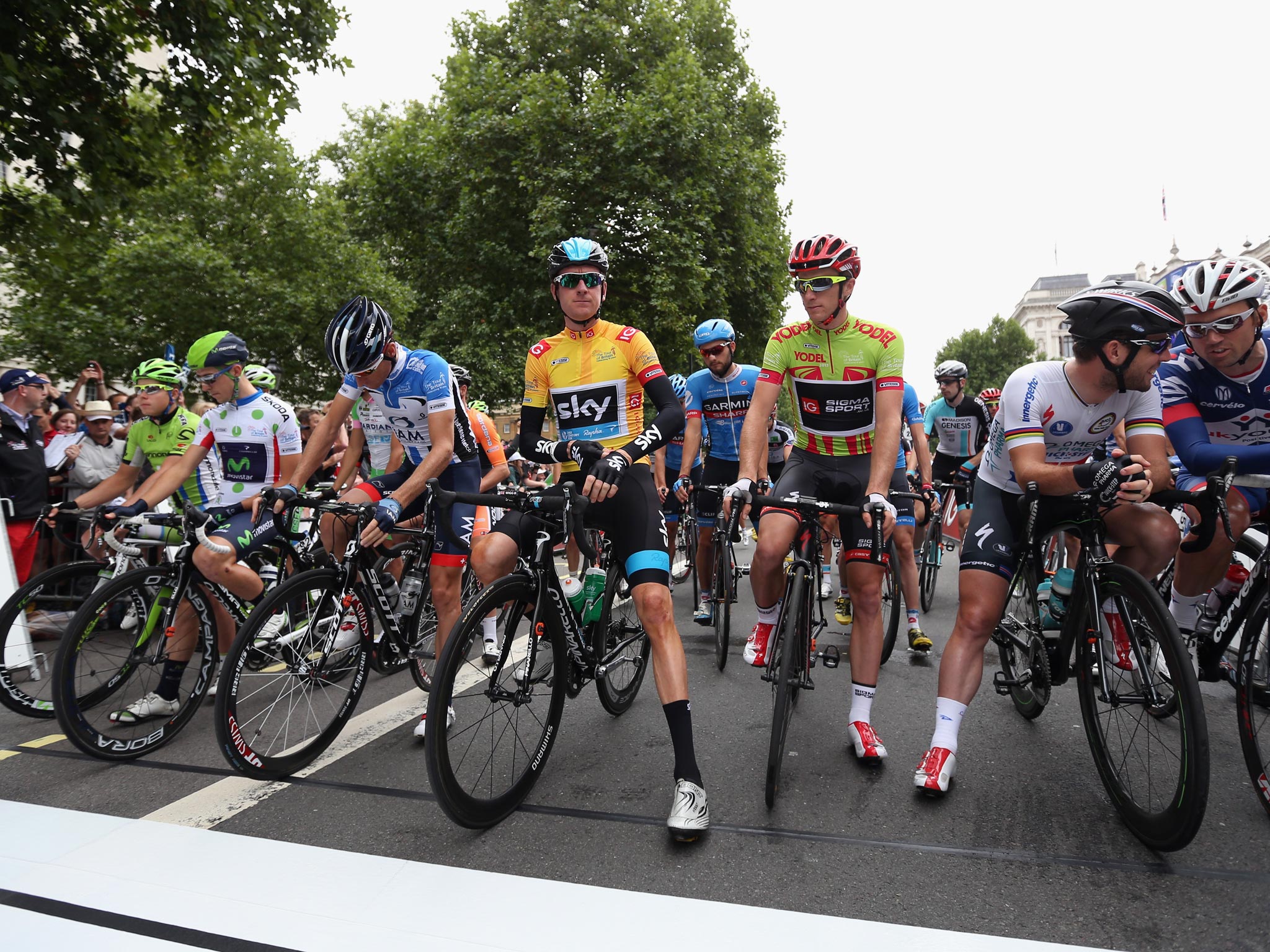 Sir Bradley Wiggins at the start line of stage 8 on the Tour of Britain