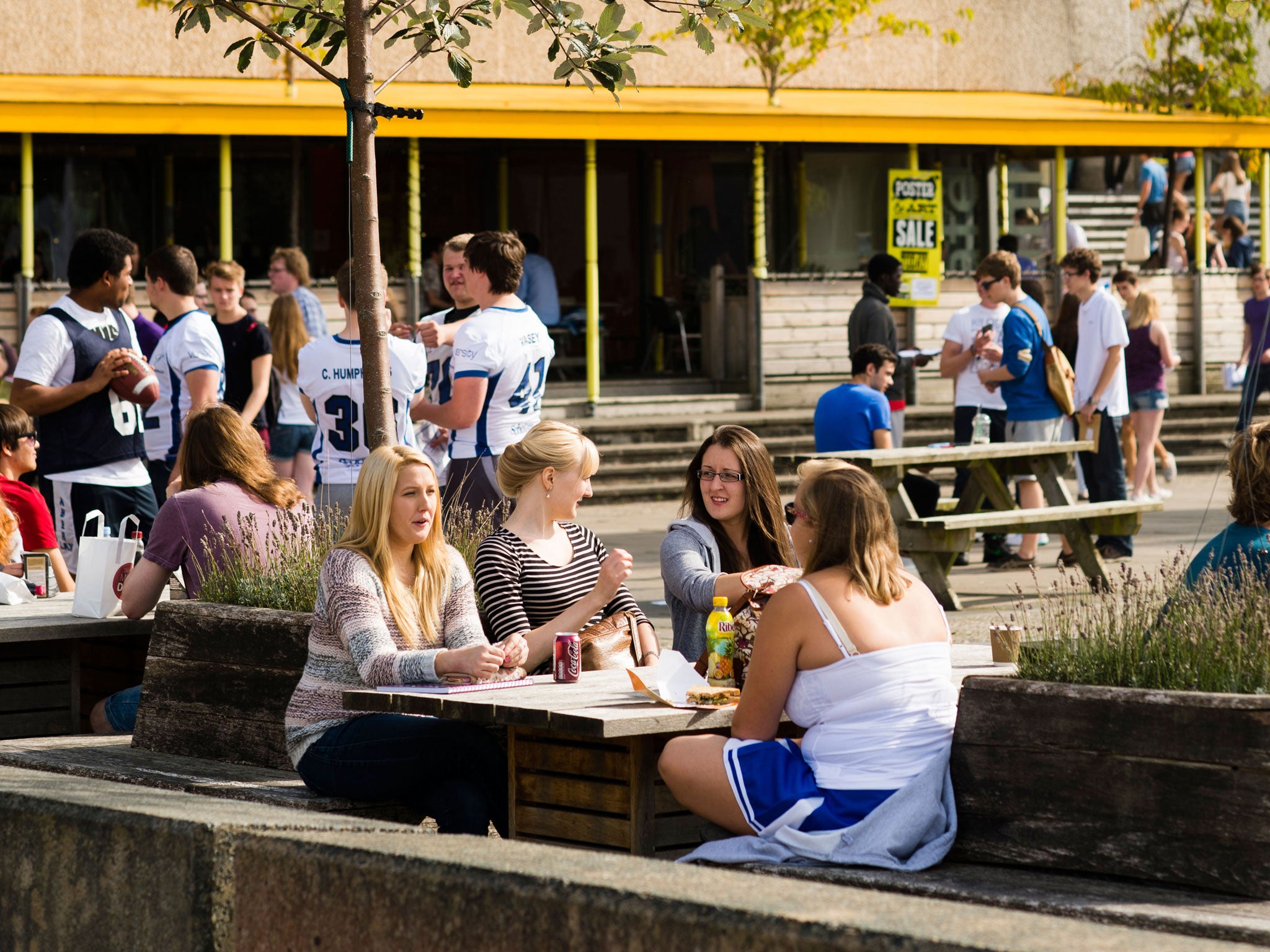 Aberystwyth University undergraduate students, pictured, on campus