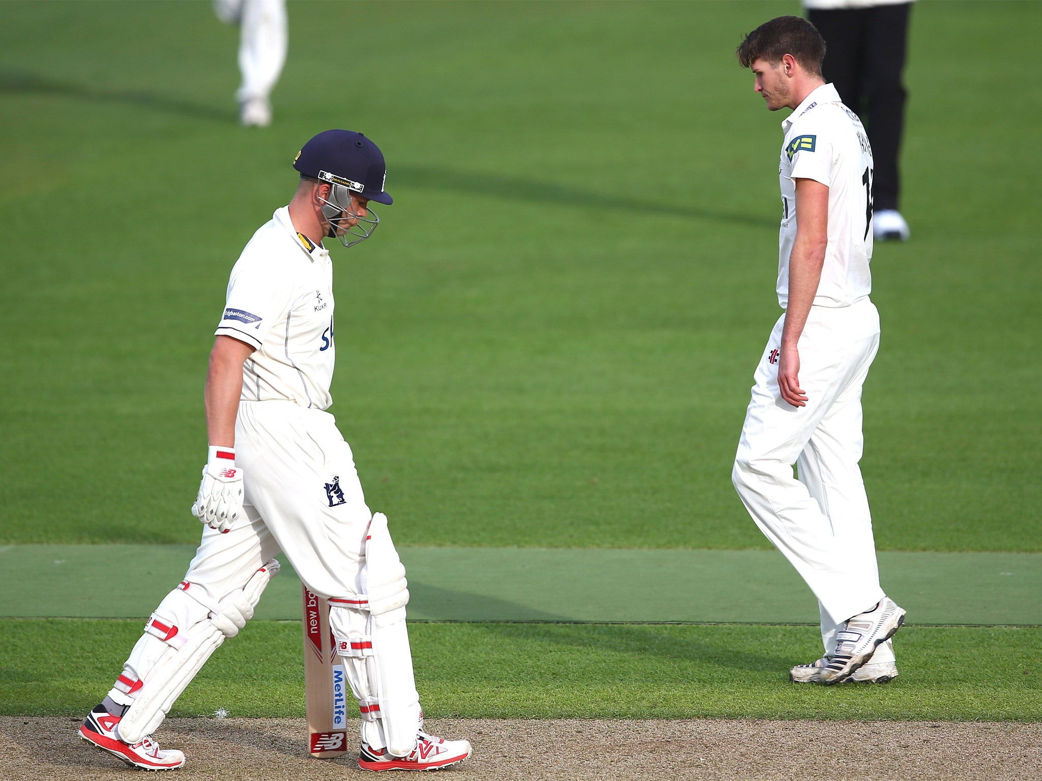 Jonathan Trott leaves the middle after being dismissed lbw for four
