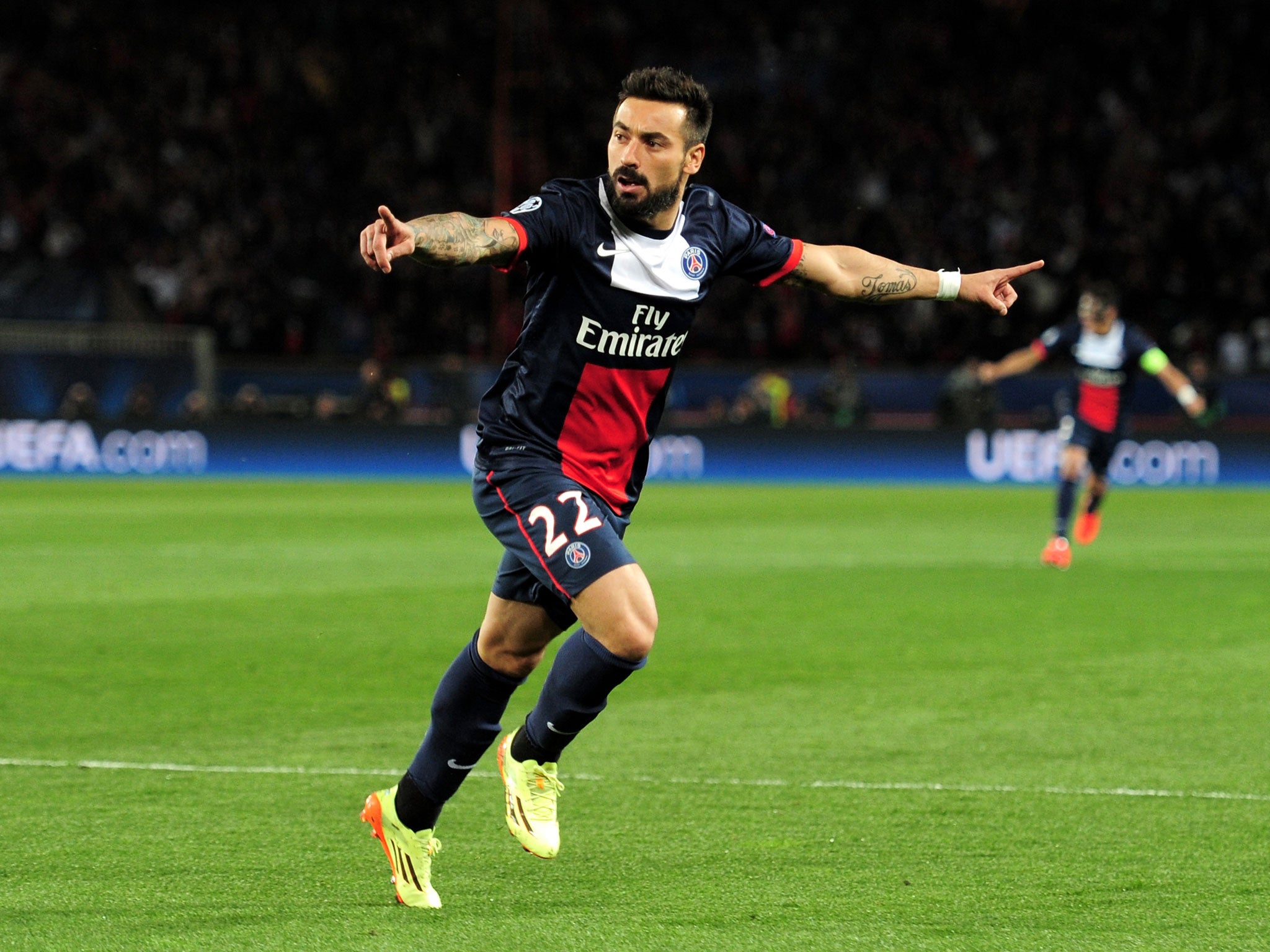 Ezequiel Lavezzi celebrates scoring PSG's opening goal
