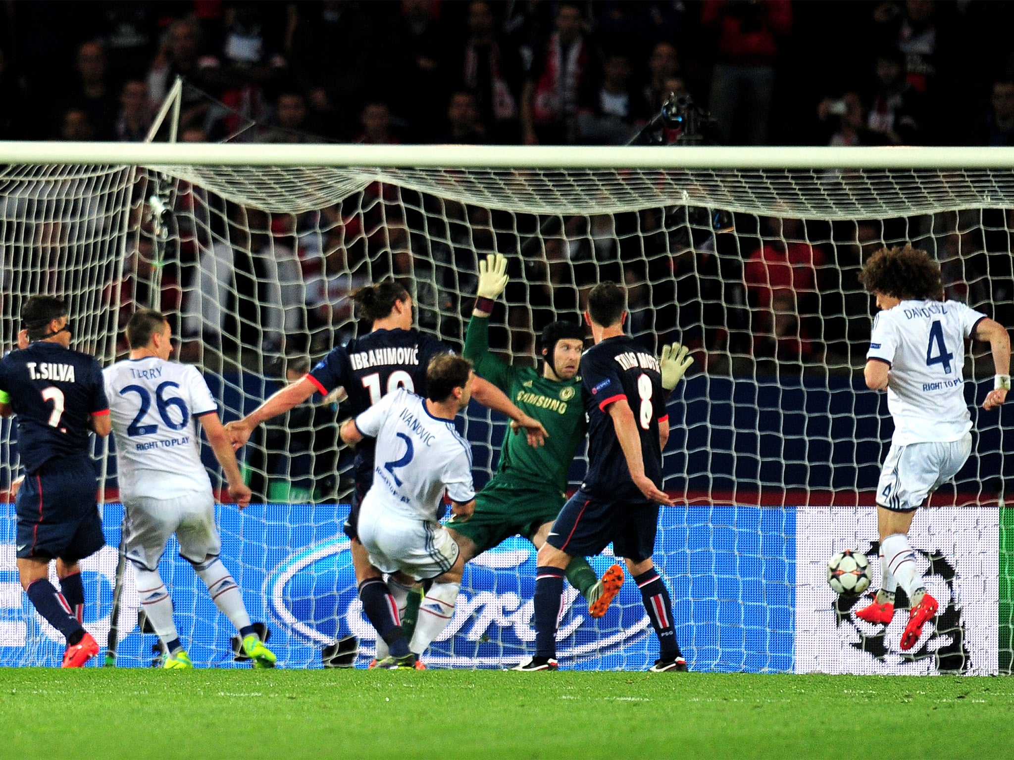 David Luiz turns the ball into his own net