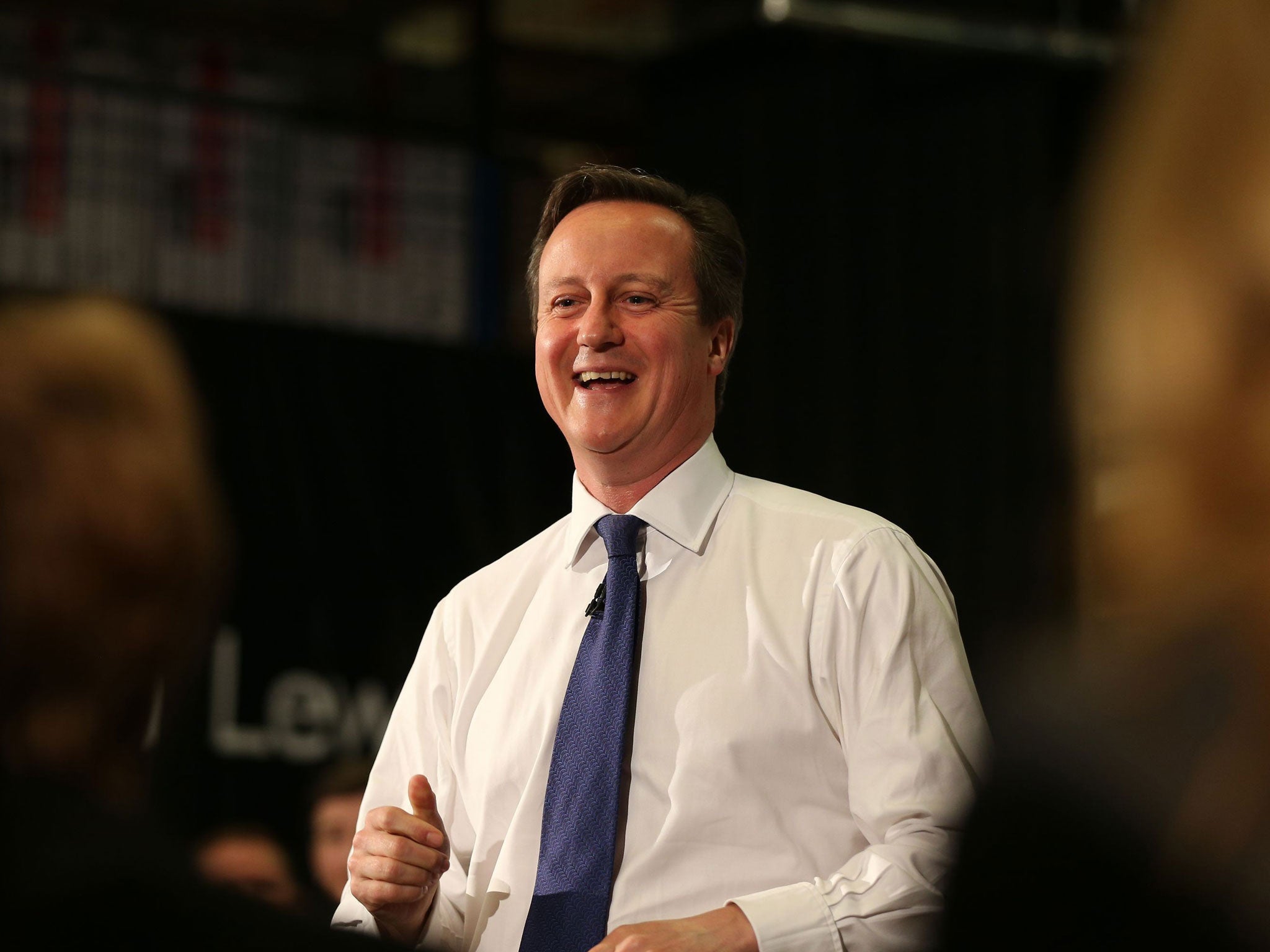 Prime Minister David Cameron takes part in a Q and A session with employees at the John Lewis store, in Cheadle, Greater Manchester