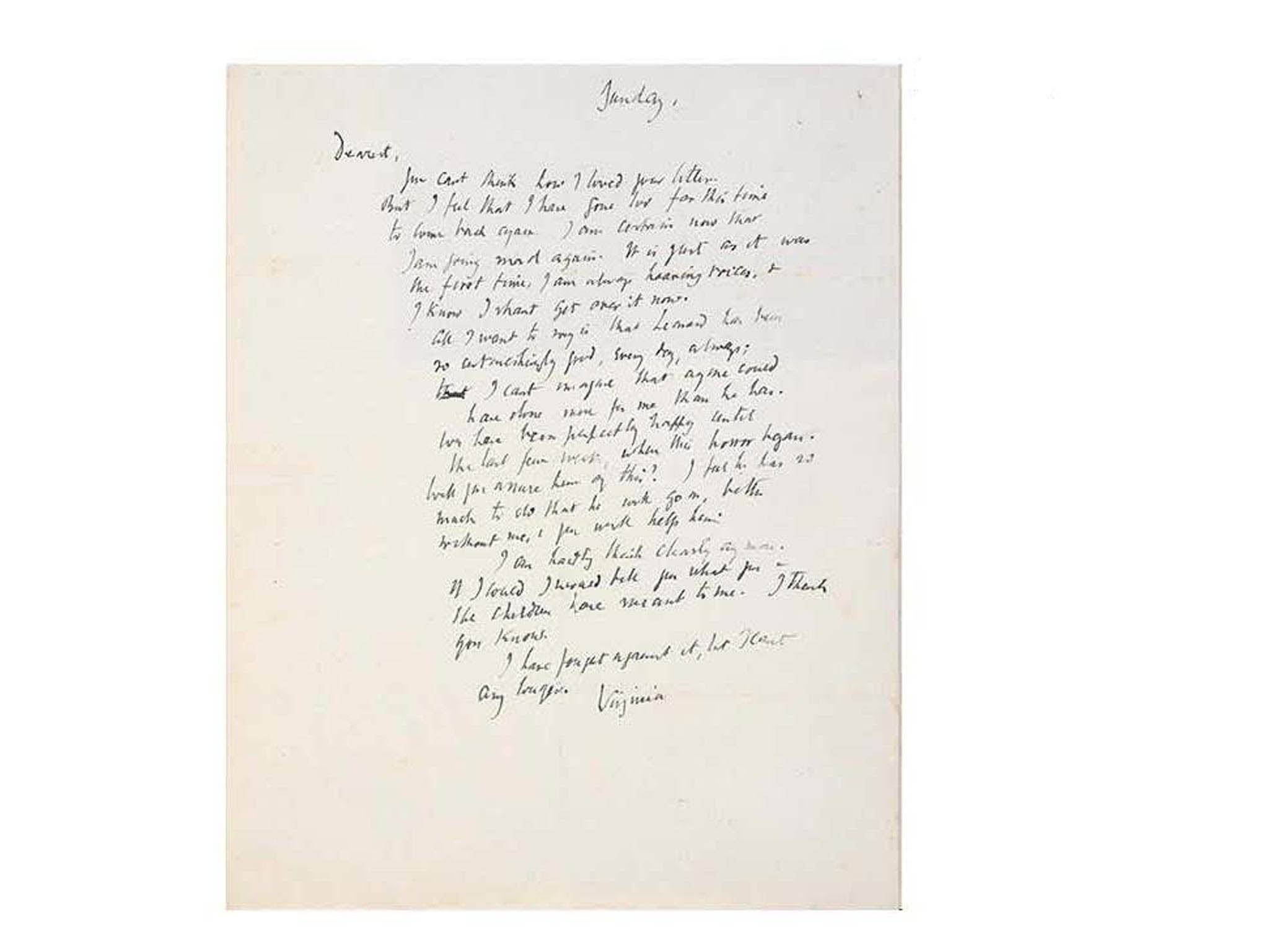 Virginia Woolf's suicide letter to Vanessa Bell in 1941