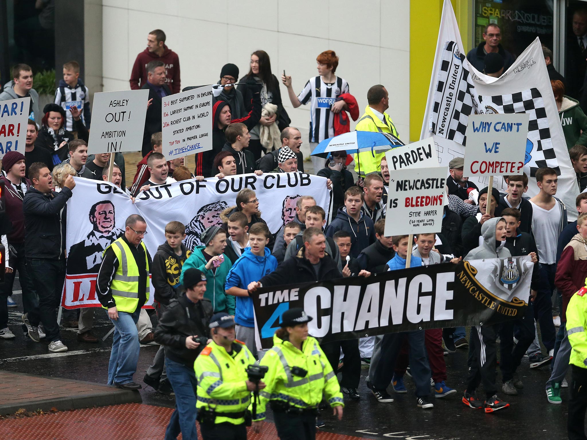 Newcastle fans protest against the club’s owner Mike Ashley after poor results since Boxing Day