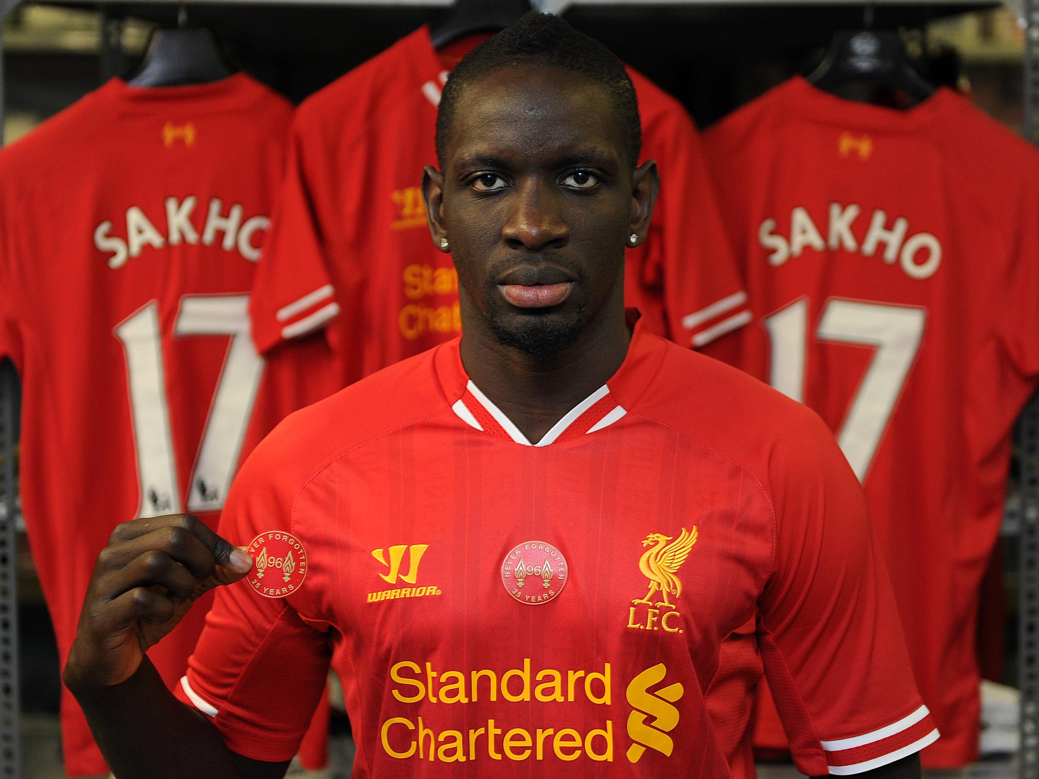 Mamadou Sakho with the 'Patch for the 96' badge