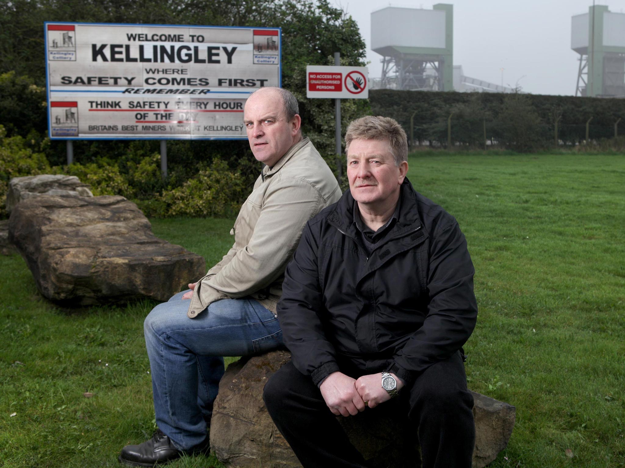 Keith Poulson, branch secretary of the NUM, and fellow union official Keith Hartshorne at the Kellingley pit