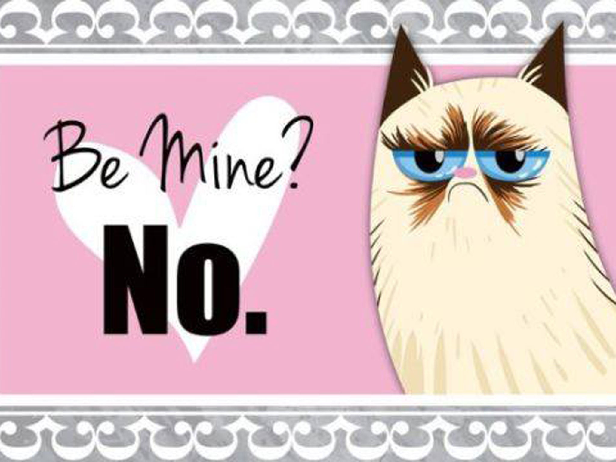 Grumpy Cat on a Valentines day card posted on her official Facebook page
