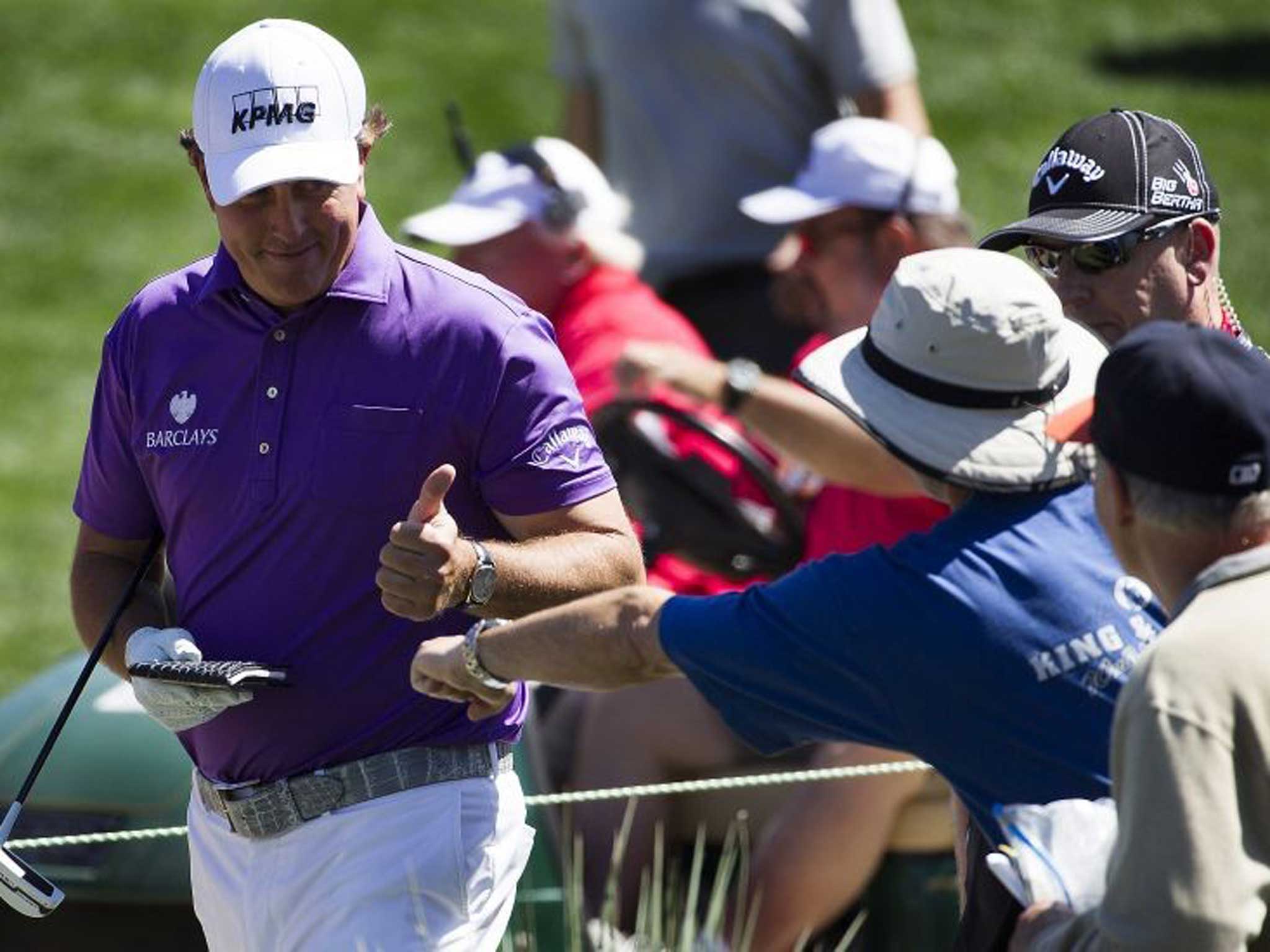 I’m good to go: Phil Mickelson gives the thumbs up at the Houston Open