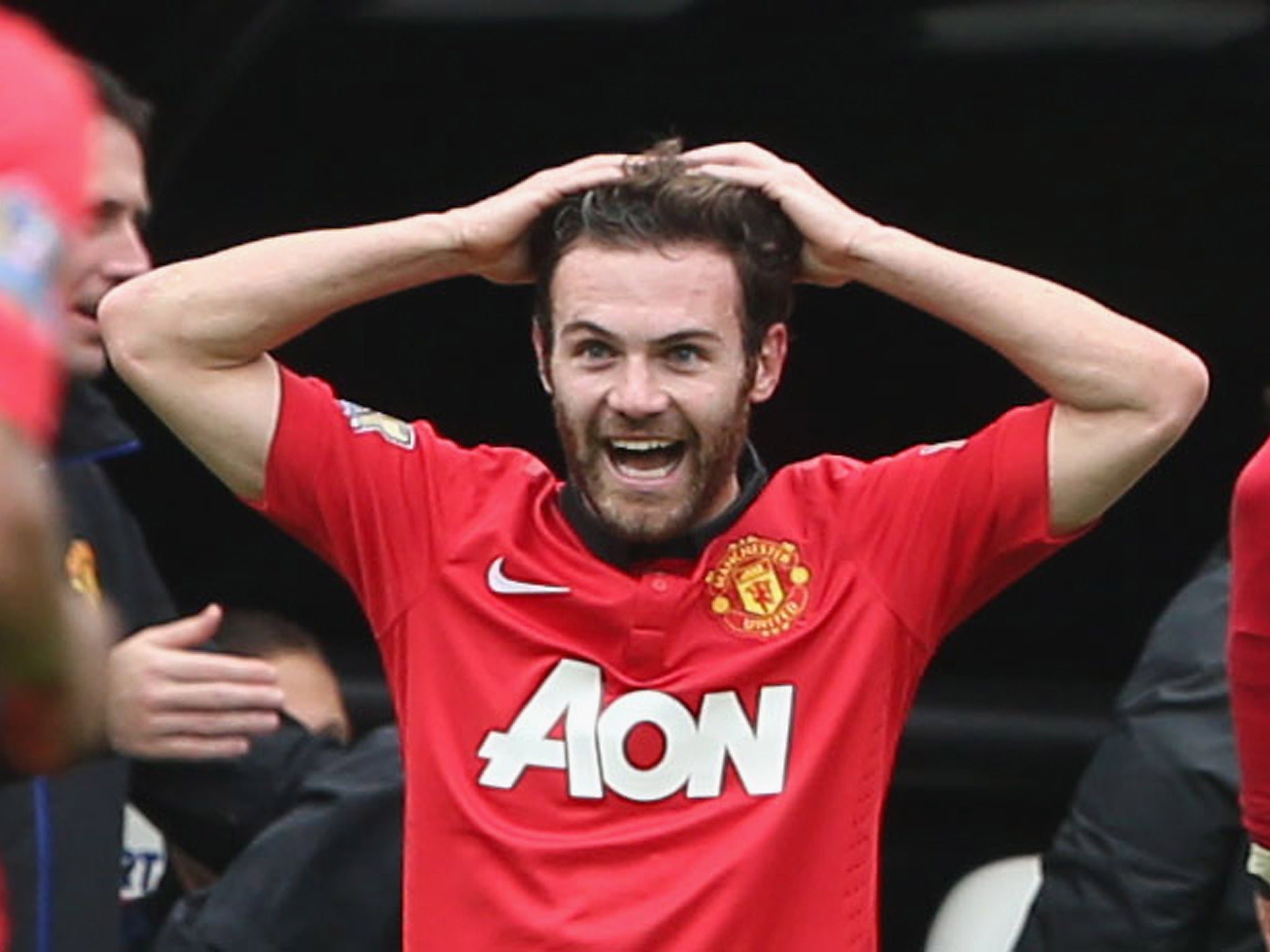 Juan Mata celebrates scoring for Manchester United in the 4-0 win over Newcastle