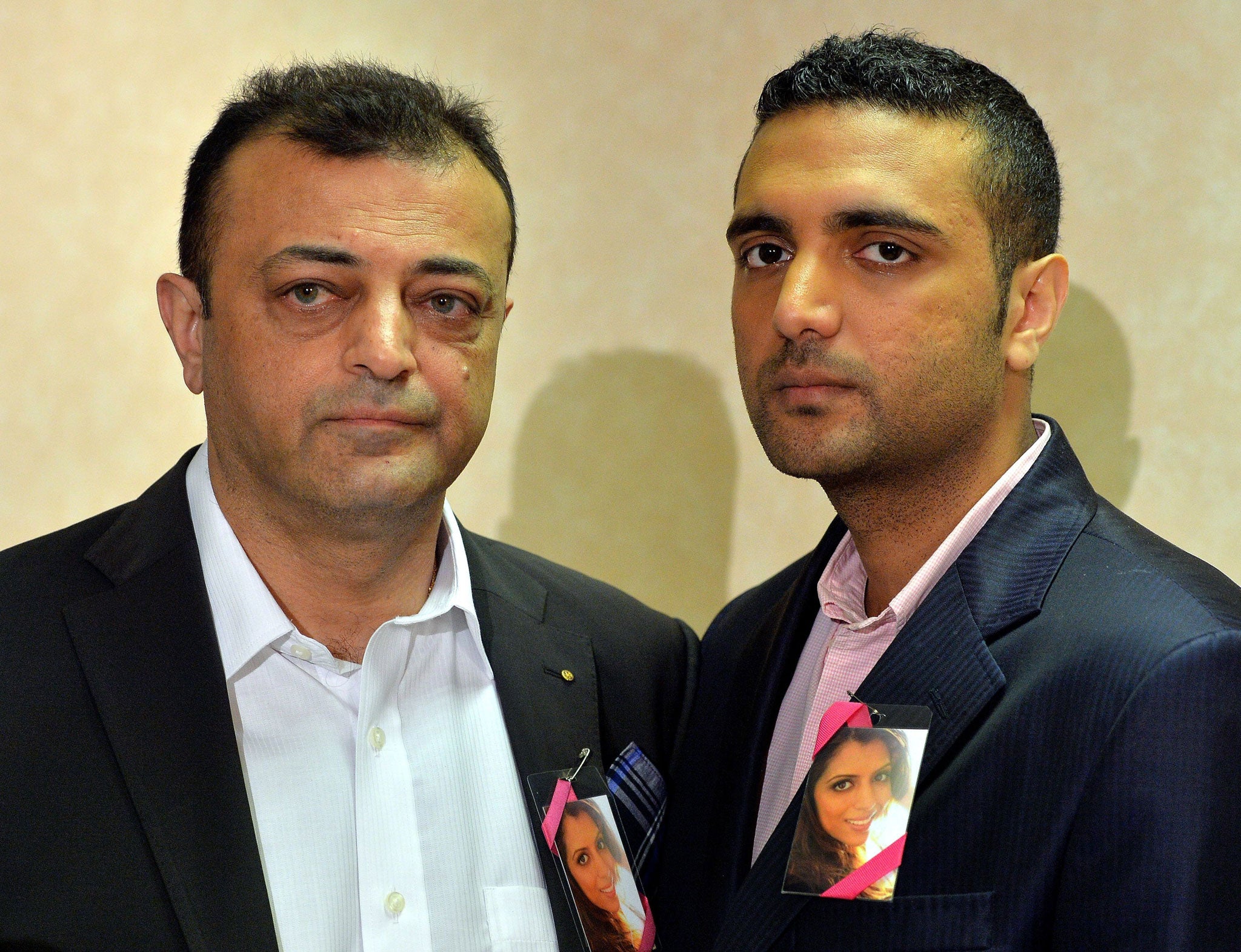 Asok (left) and Anish Hindocha, the uncle and brother of Anni Dewani, speaking at a press conference in London on 7 April 2014 (PA)