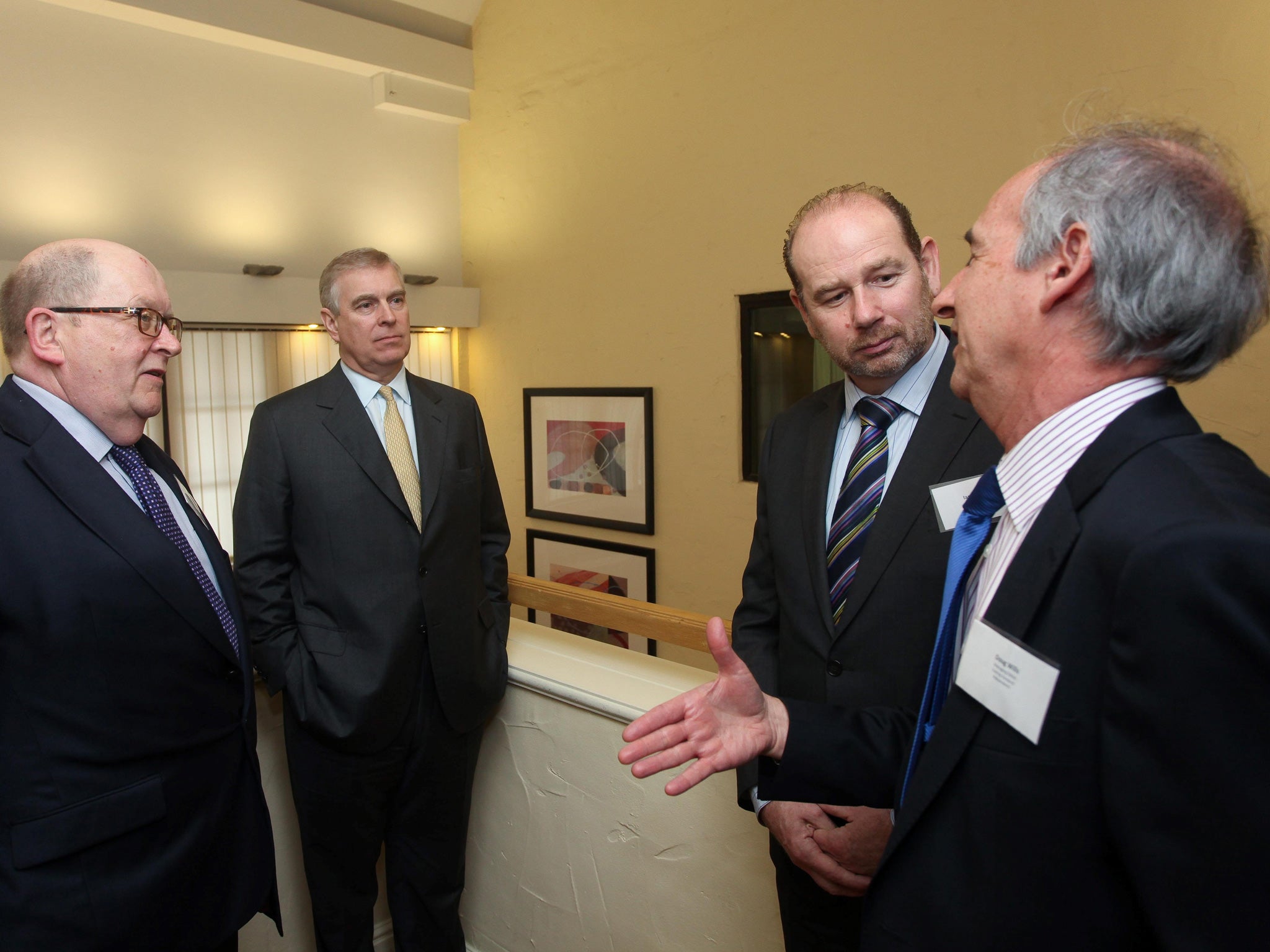 Bob Satchwell (Executive Director of the Society of Editors), The Duke of York, Ian Murray (Editor-in -Chief of Newsquest's Hampshire titles) and Doug Wills (Managing Editor of the London Evening Standard)