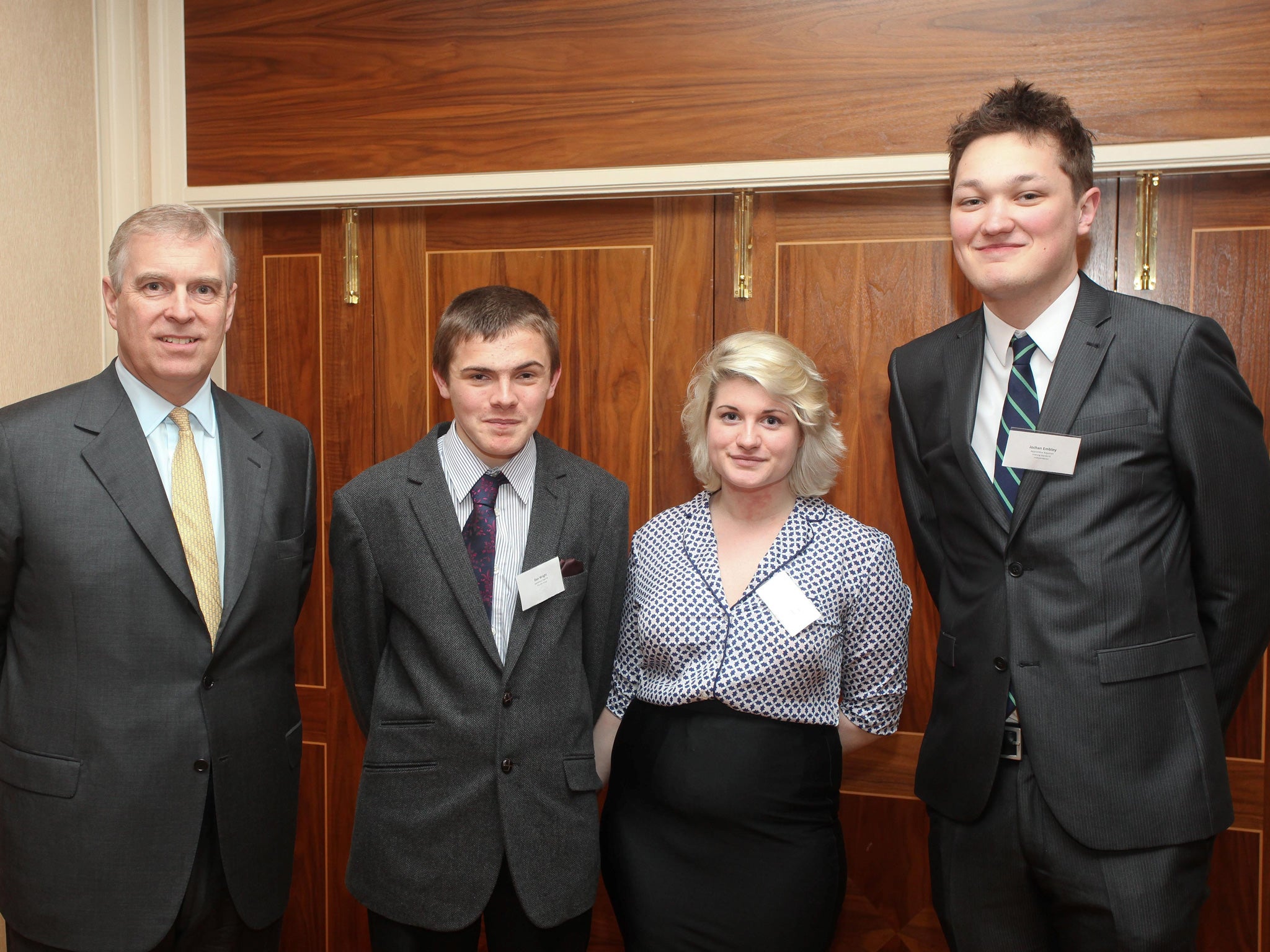 The Duke of York with Dan Wright (editorial apprentice for the KM Group), Mollie Goodfellow and Jochan Embley (editorial apprentices for The Independent and the Evening Standard)