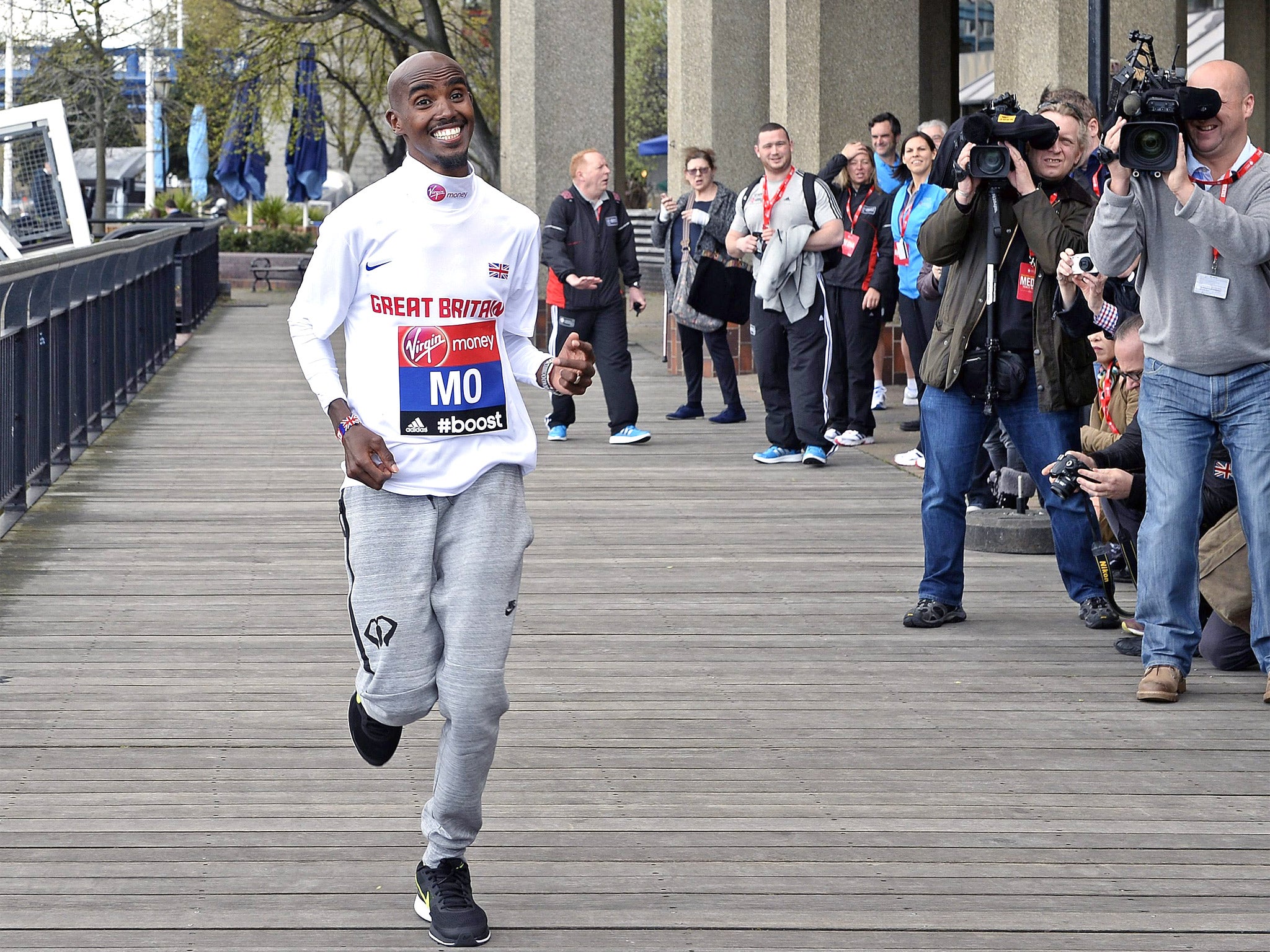 Mo Farah running by Tower Bridge earlier this week