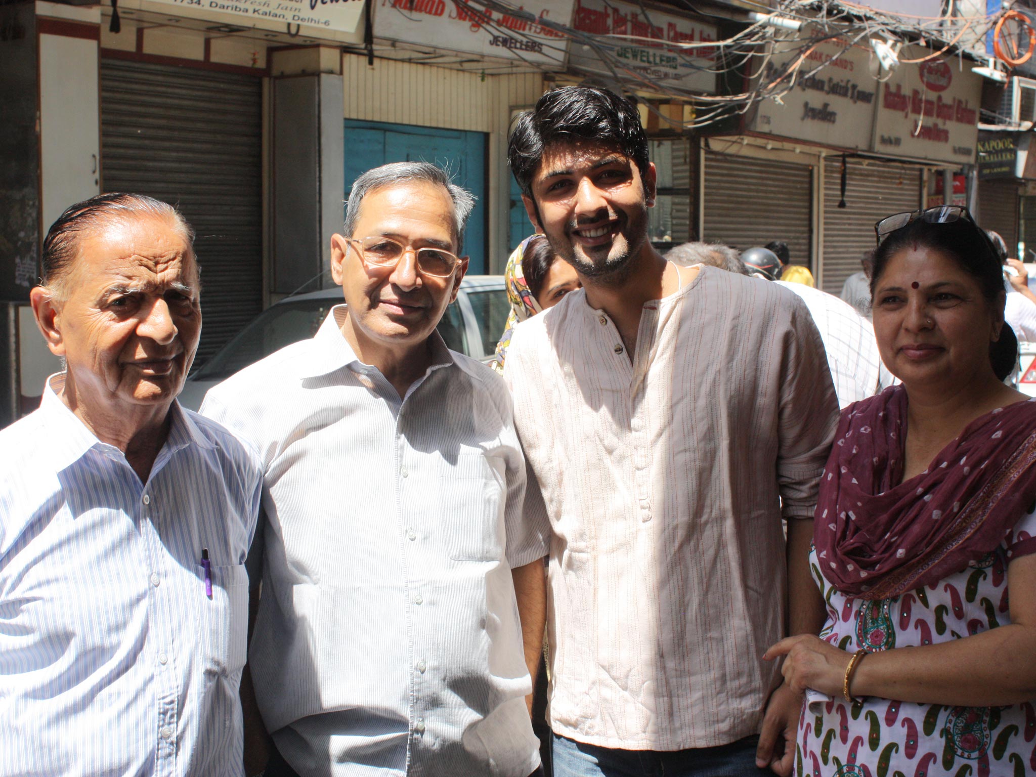 Sagun Nagar with father Mahendra Chandar Nagar, grandfather Kanti Chandar Nagar, and mother Rena Nagar, in Chandni Chowk