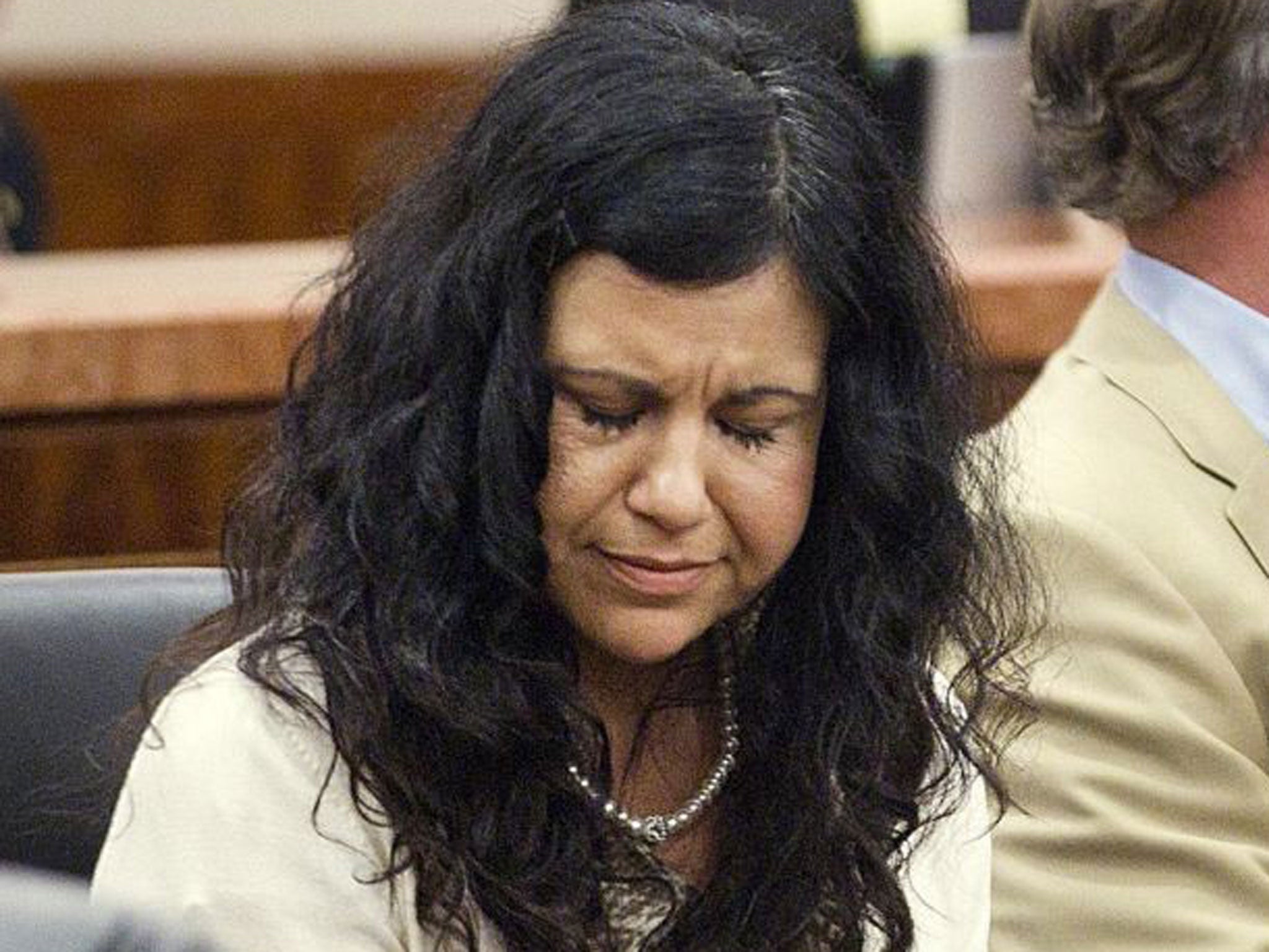 Ana Trujillo reacts after being found guilty of killing her boyfriend in Houston. Trujillo, 45, was found guilty of fatally stabbing her boyfriend with the stiletto heel of her shoe, hitting him at least 25 times in the face.