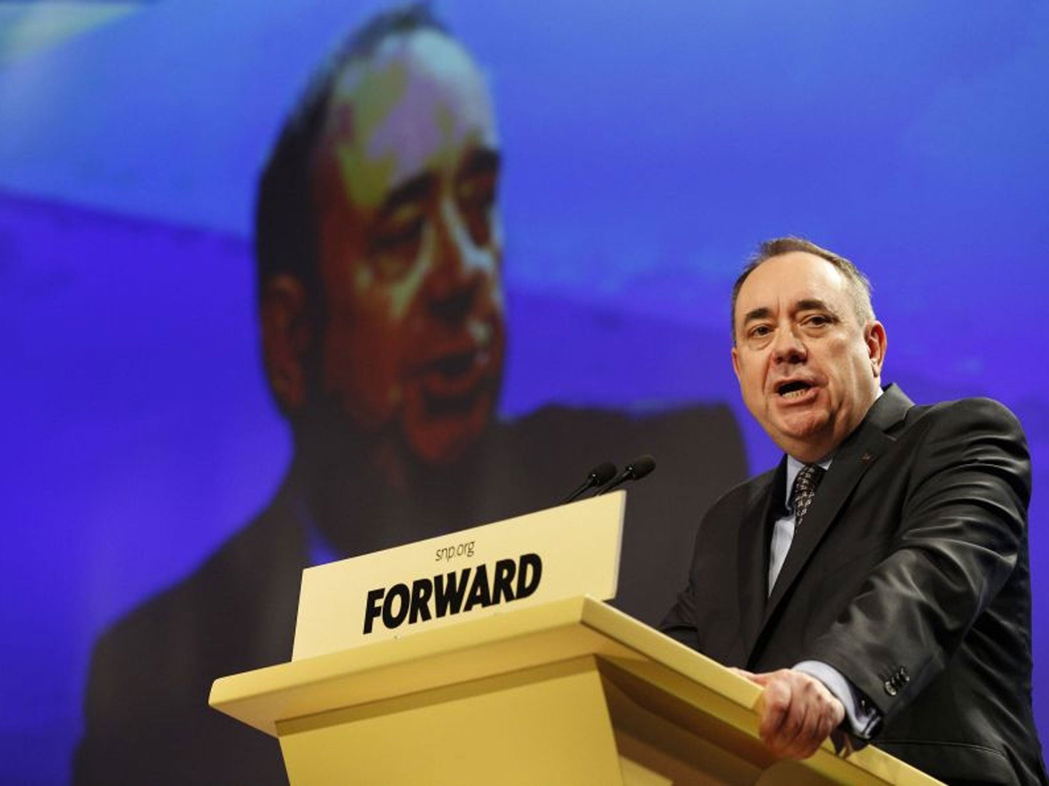 Scotland's First Minister Alex Salmond delivers his speech at the Scottish National Party (SNP) Spring Conference in Aberdeen, Scotland April 12, 2014.