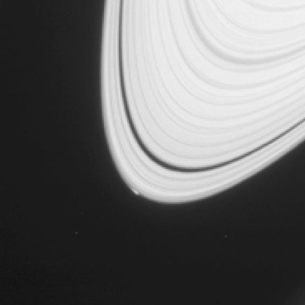 The bright smear at the bottom edge of the ring is estimated to be about 750 miles long and shows where Peggy's gravity is thought to be affecting ring particles. Image credit: Nasa/JPL