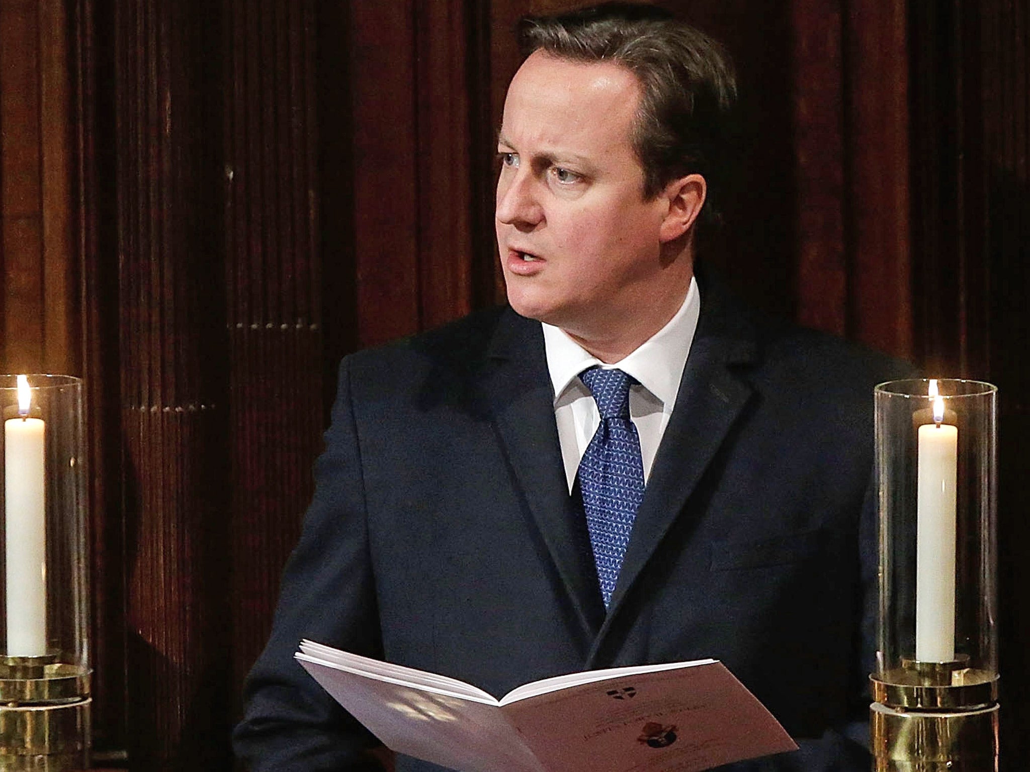 David Cameron sings a hymn during the enthronement service of The Most Rev Justin Welby as Archbishop of Canterbury, at Canterbury Cathedral last year