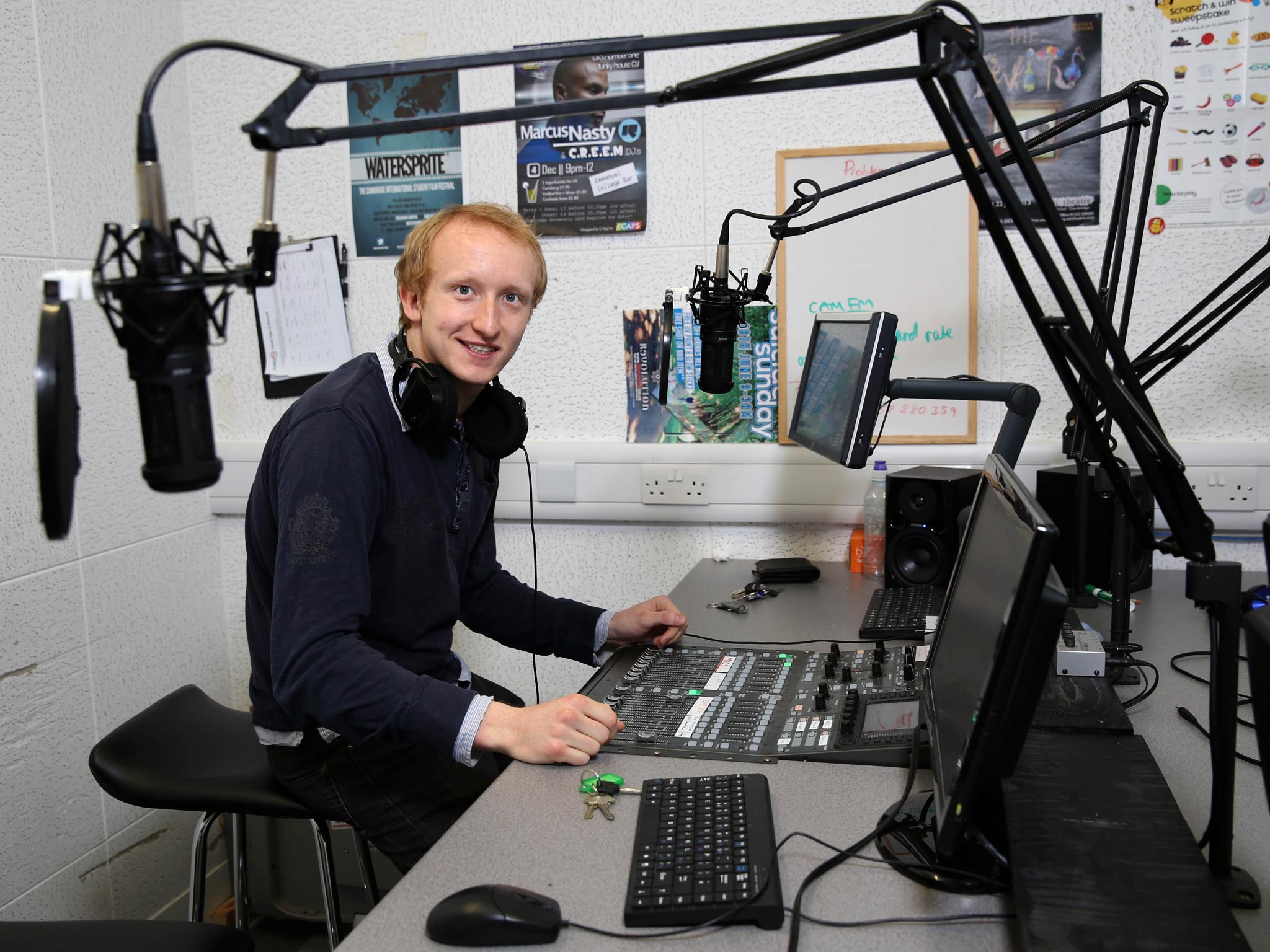 Phin Adams, aka ‘Pop Man’, in the CamFM studios