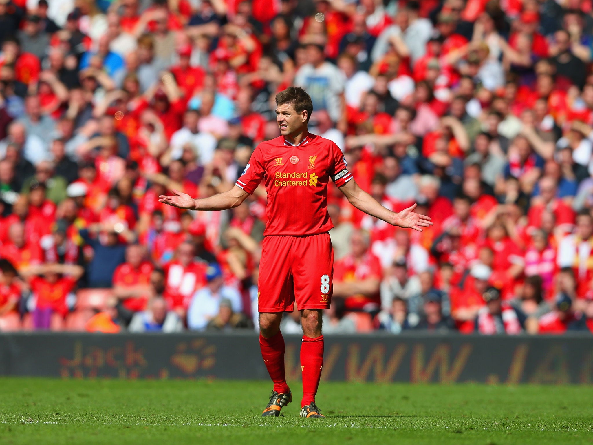 Steven Gerrard is left frustrated after Liverpool's defeat to title rivals Chelsea