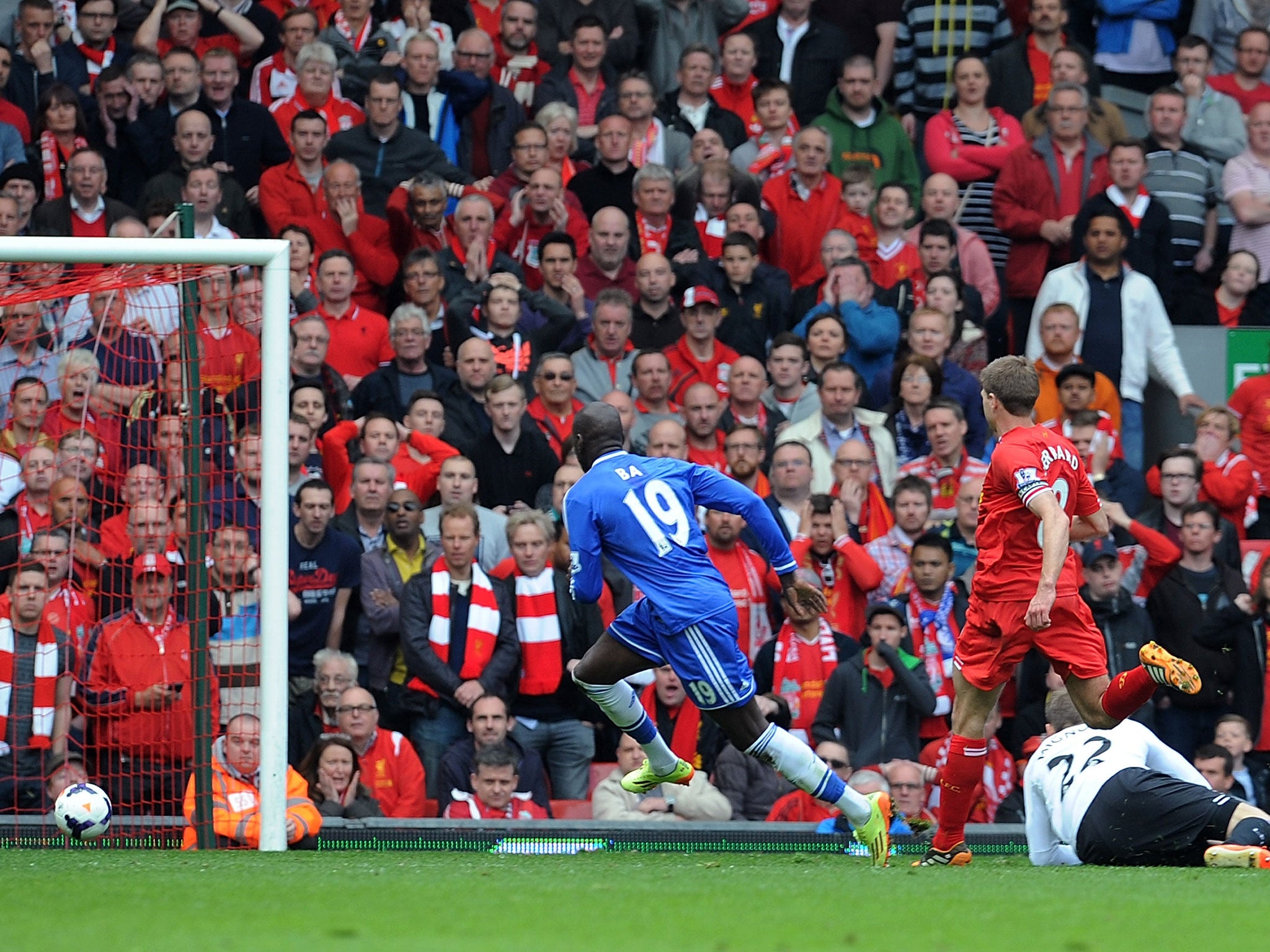 Demba Ba scores for Chelsea after Steven Gerrard's slip