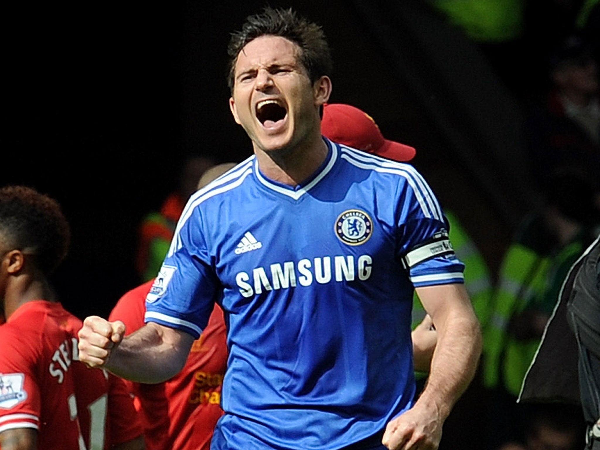 Frank Lampard celebrates Chelsea's win over Liverpool on Sunday