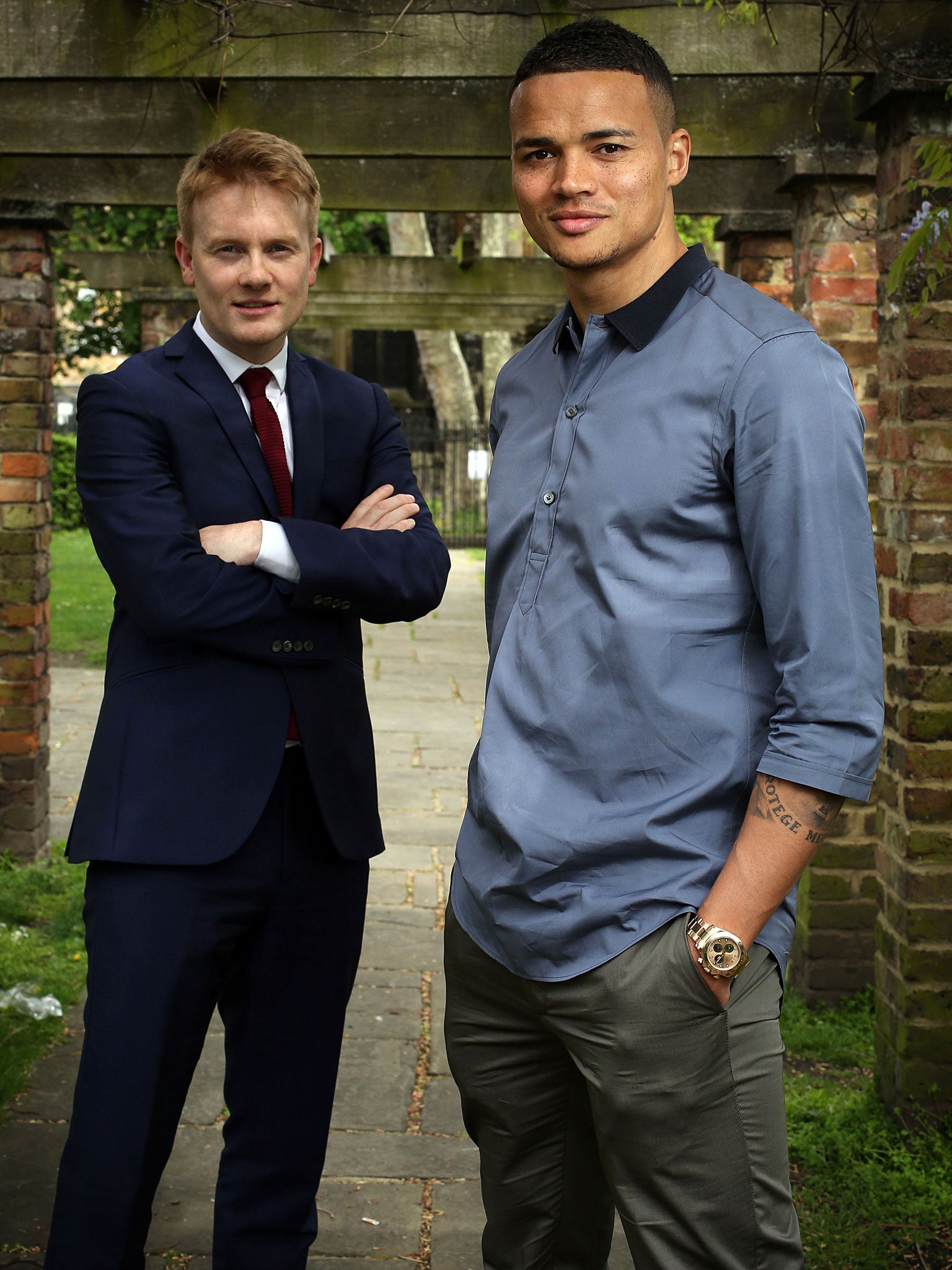 Jermaine Jenas, right, with Craig Anderson, left, is encouraging children to learn