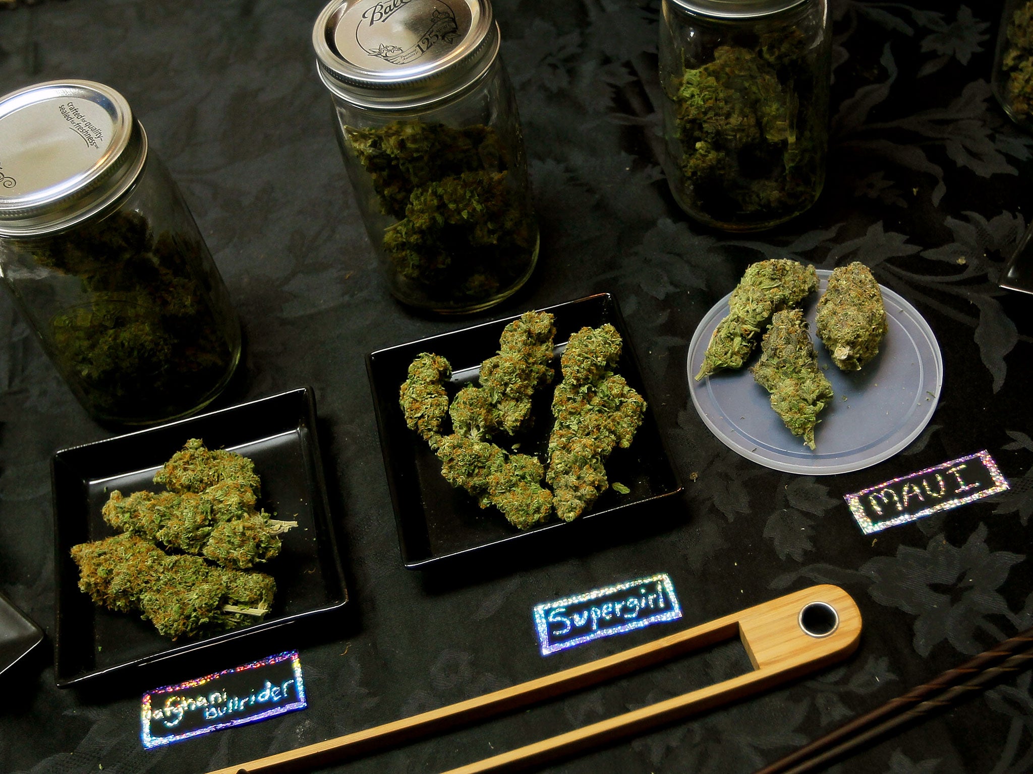 An array of marijuana samples are seen on a table at the Cannabis Crown 2010 expo in Aspen, Colorado. Colorado, one of 14 states to allow use of medical marijuana, has experienced an explosion in marijuana dispensaries, trade shows and related businesses in the last year as marijuana use becomes more mainstream.