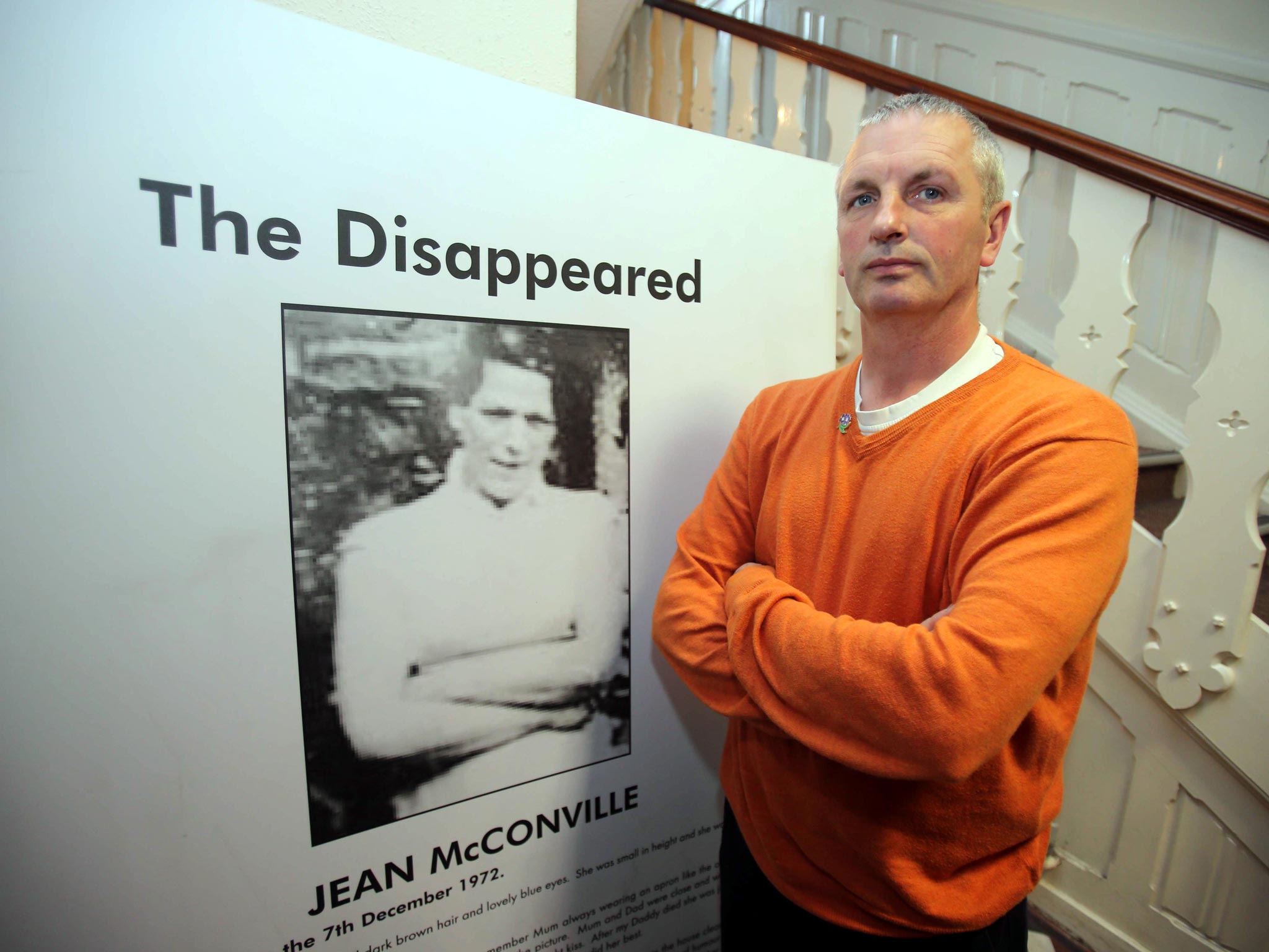 Michael McConville, the son of Jean McConville who was murdered by the IRA, speaks to the media at the Wave Trauma centre in Belfast