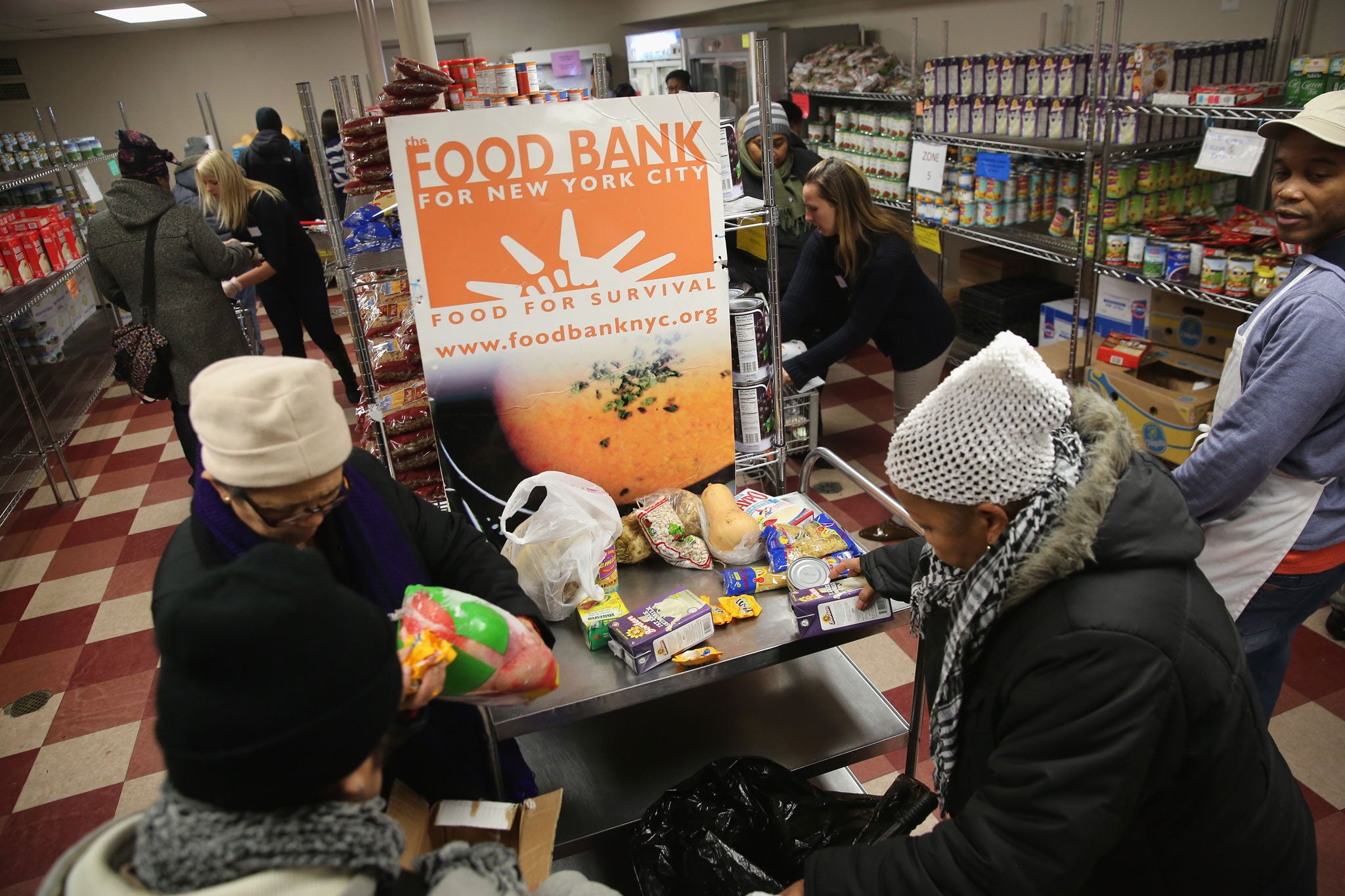 Modern history: residents at a food bank in New York