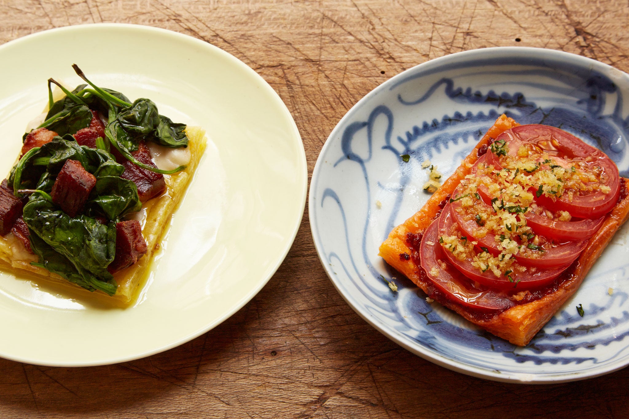 Sea Spinach and mushroom tart (left) and tomato tart