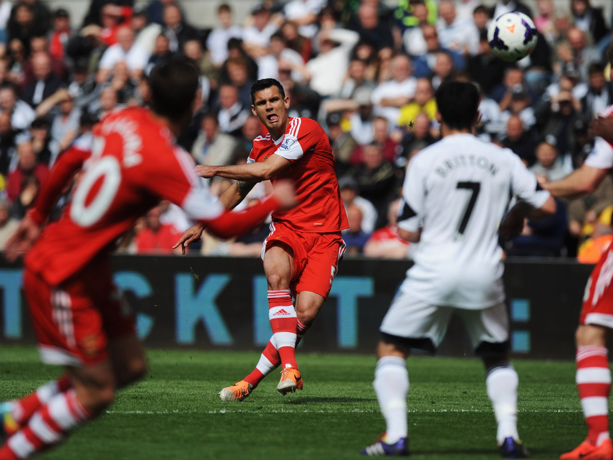 Dejan Lovren has a effort at goal from a free kick