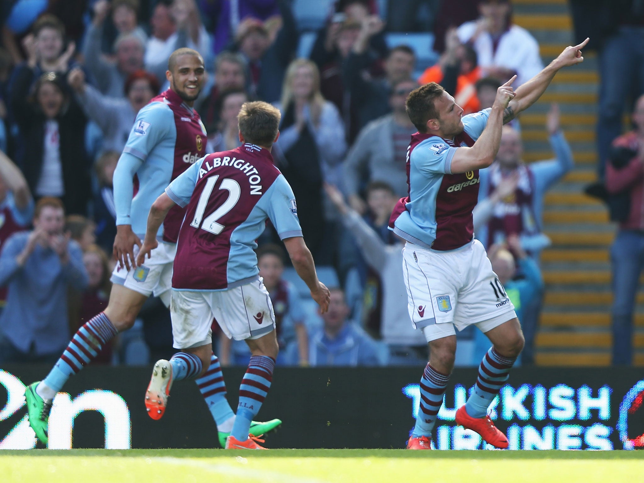 Andreas Weimann celebrates putting Villa in front