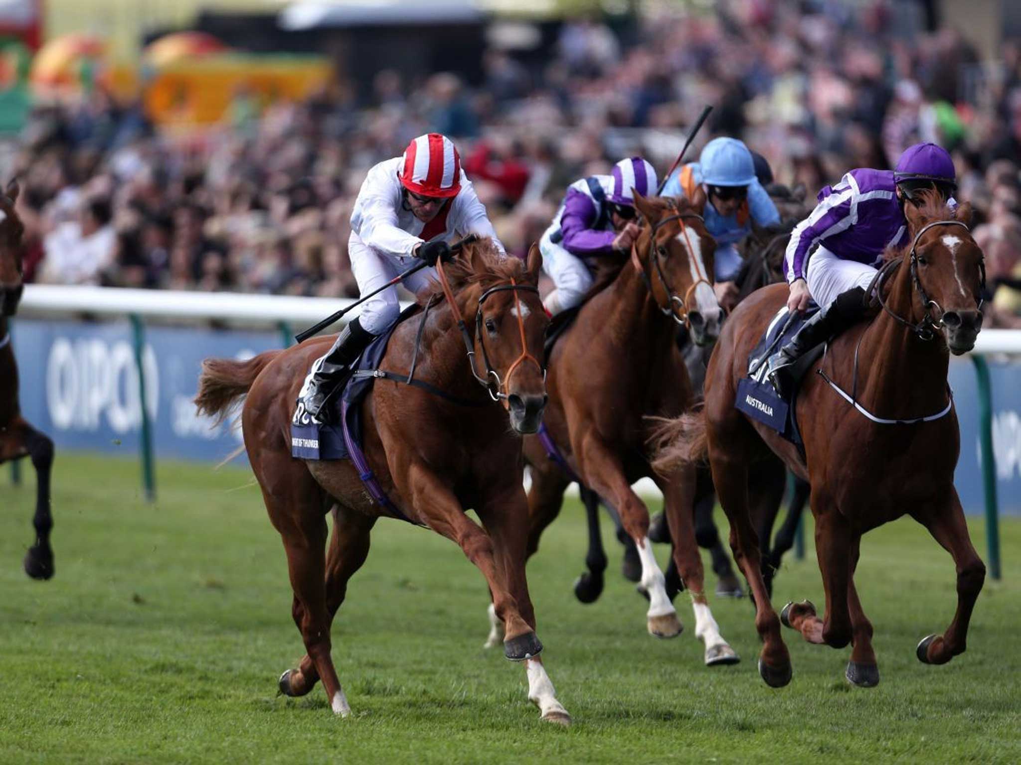 Cool finish: Kieren Fallon drives 40-1 shot Night of Thunder (left) to victory