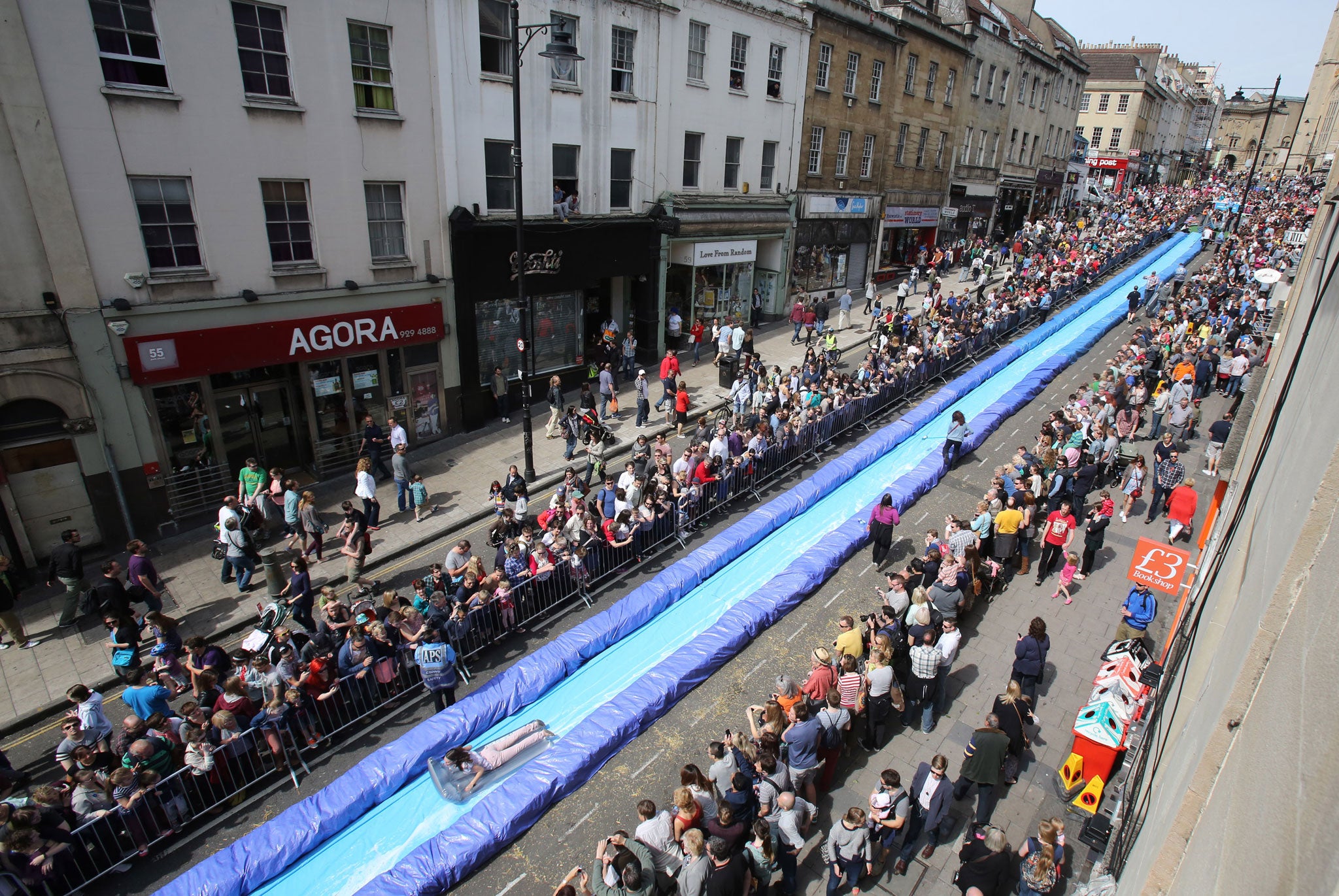 Thrill-seekers speed down the street on Sunday