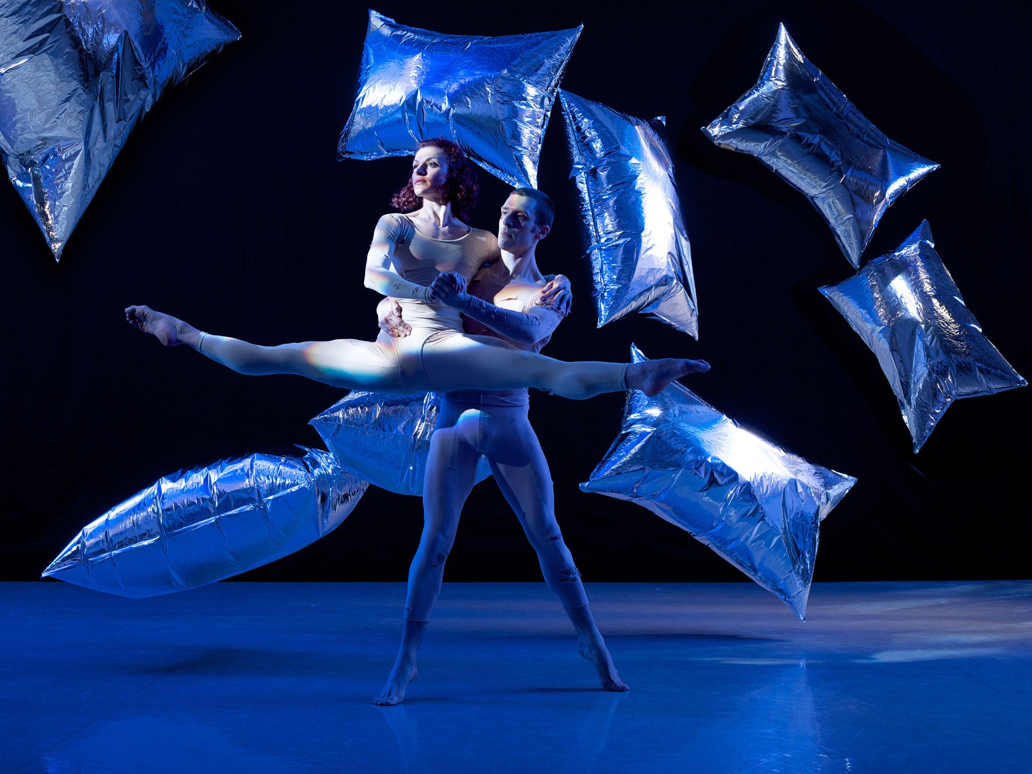 Rambert dancers perform Merce Cunningham’s 1968 work ‘RainForest’, using Andy Warhol-designed helium balloons