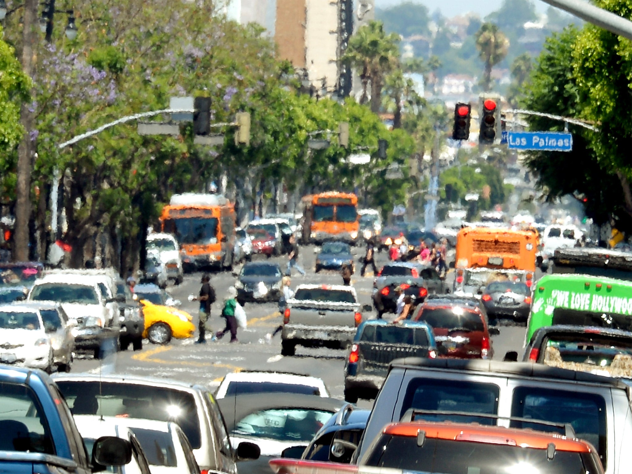 Heat waves rise and distort Hollywood Boulevard in Los Angeles, California, last summer (Getty)