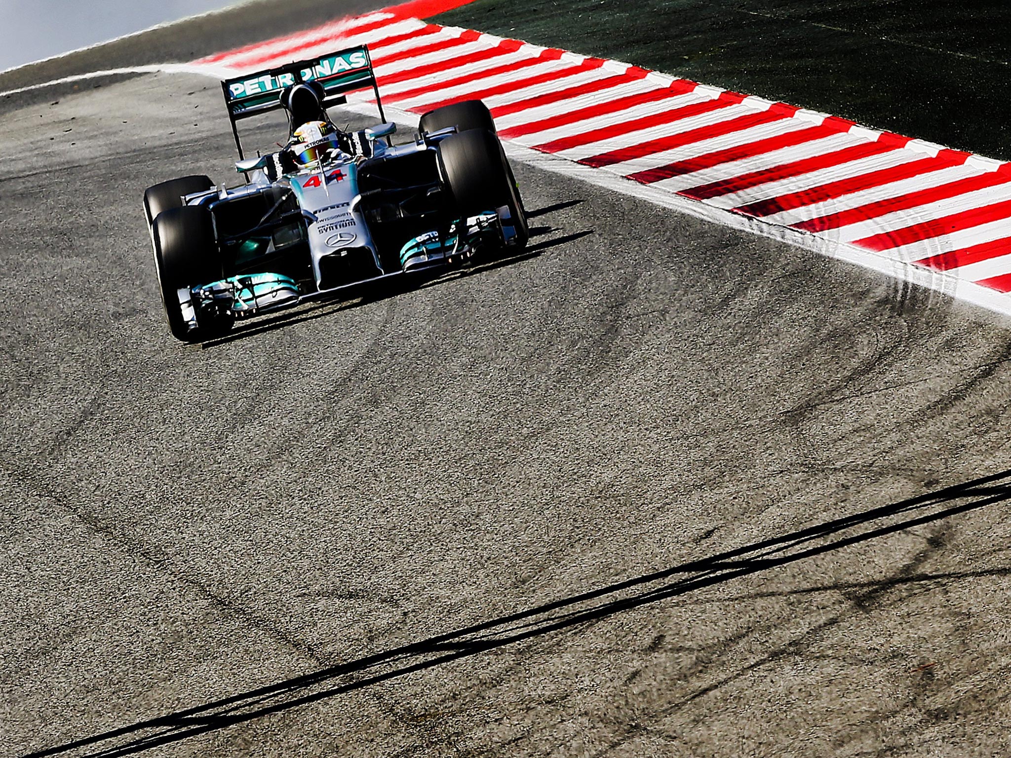 Lewis Hamilton cuts a dash during practice for the Spanish Grand Prix yesterday