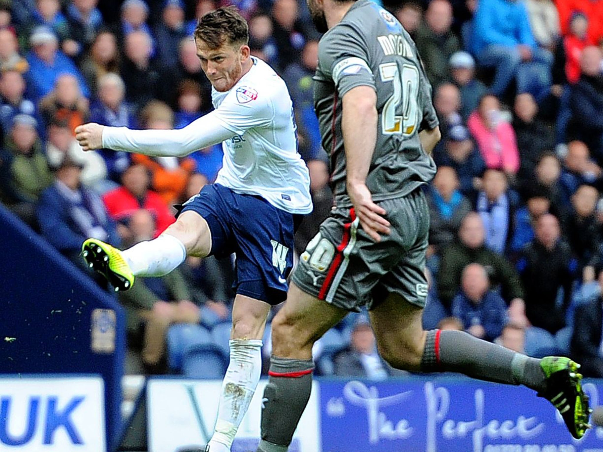 No ordinary Joe: Preston’s Joe Garner strikes a brilliant volley to equalise against Rotherham at Deepdale