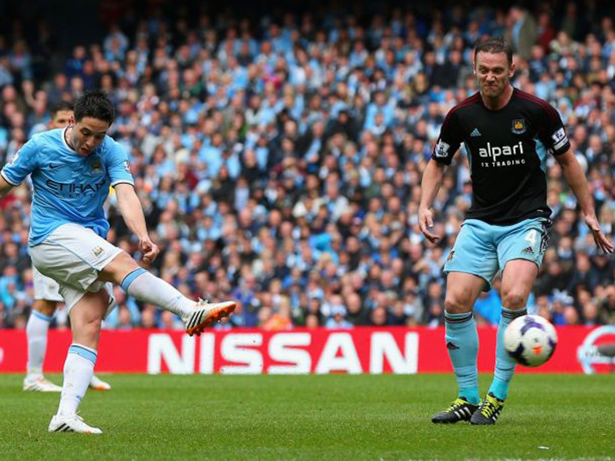 Samir Nasri fires City ahead at the Etihad Stadium