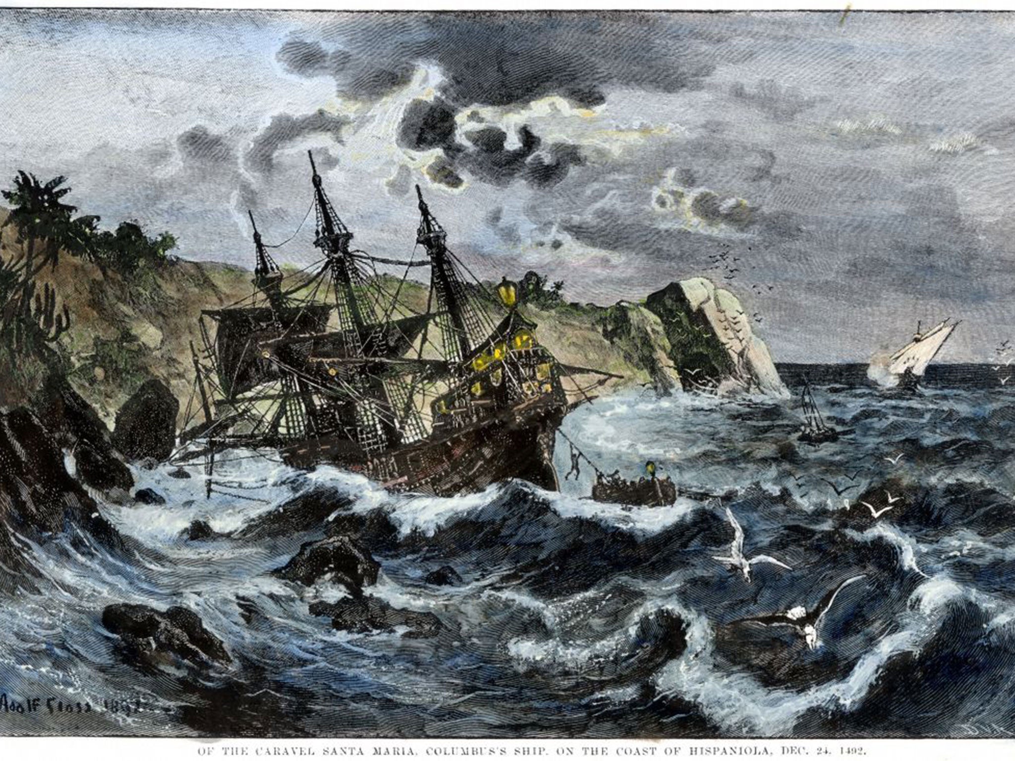 The wreck of the ‘Santa Maria’, as envisaged in 1492