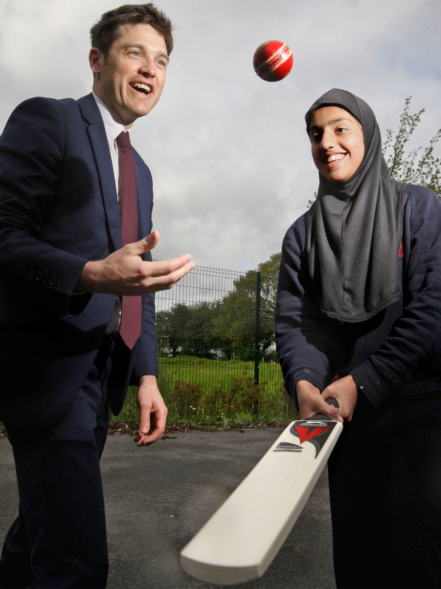 Headteacher Luke Sparkes with student Iqra Hussain