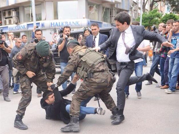 The moment the PM's aide Yusuf Yerkel was allegedly caught kicking a protester