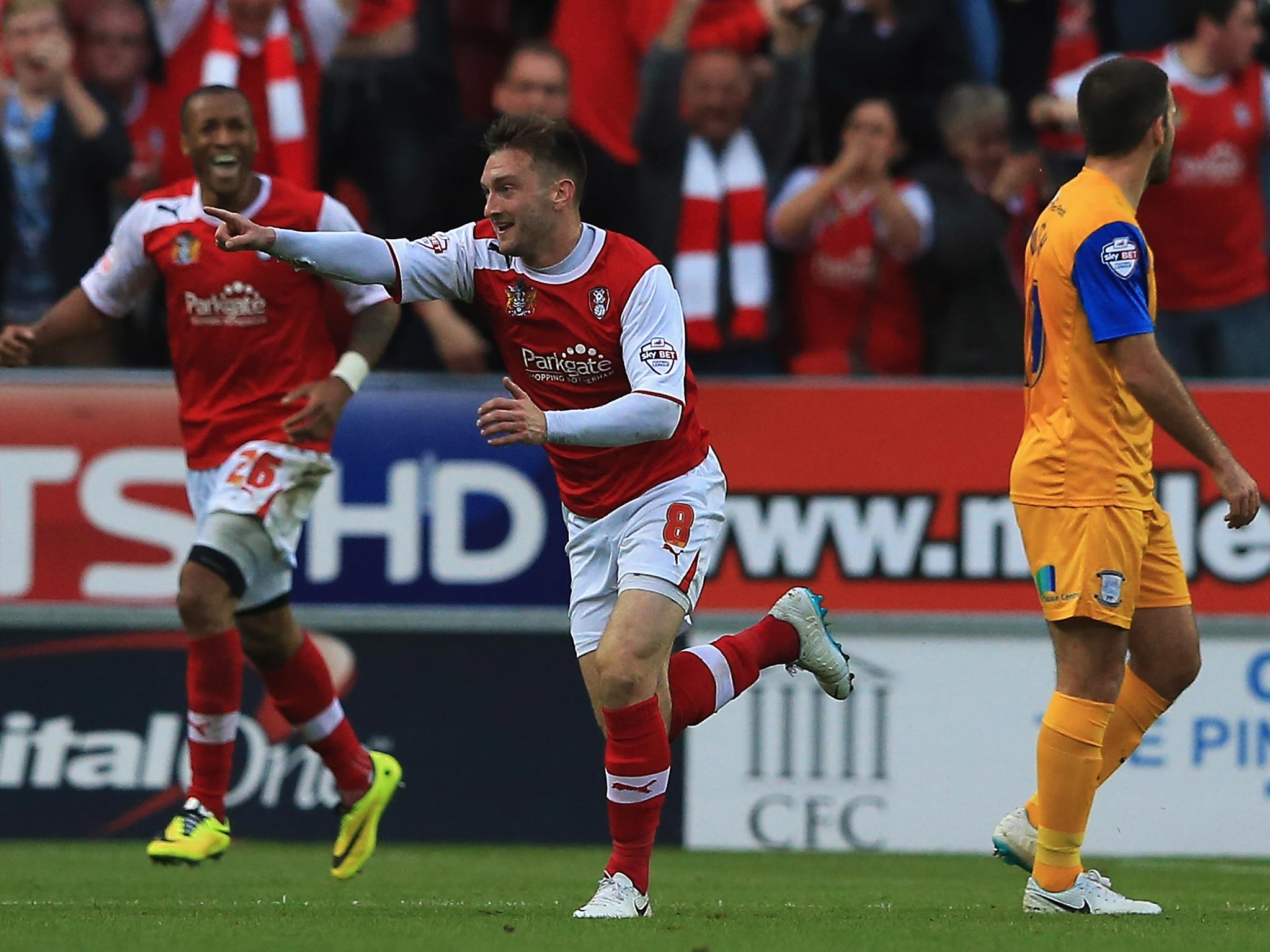 Lee Frecklington of Rotherham United celebrates scoring his teams second goal