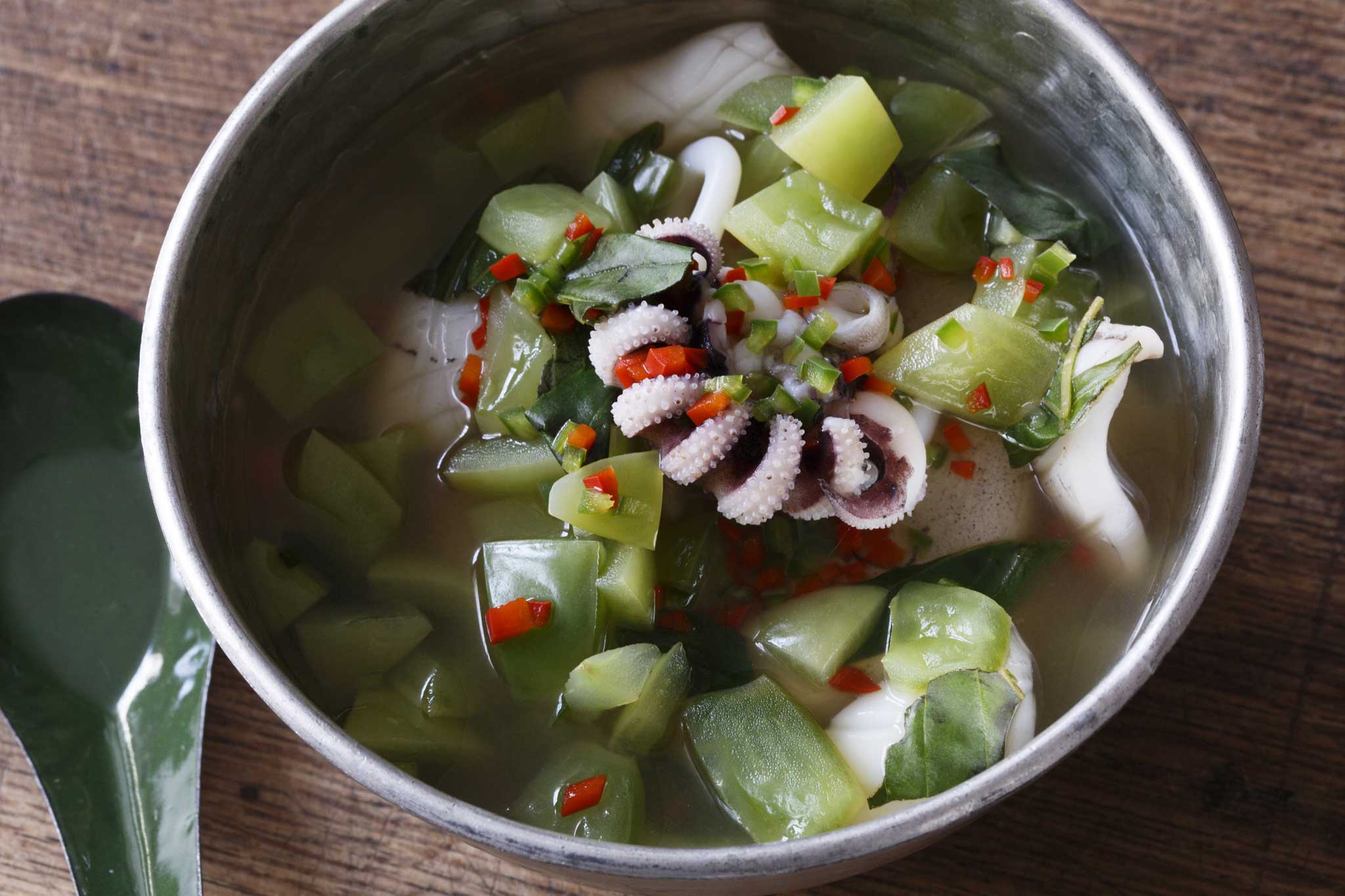 Cuttlefish, green tomato and chilli broth