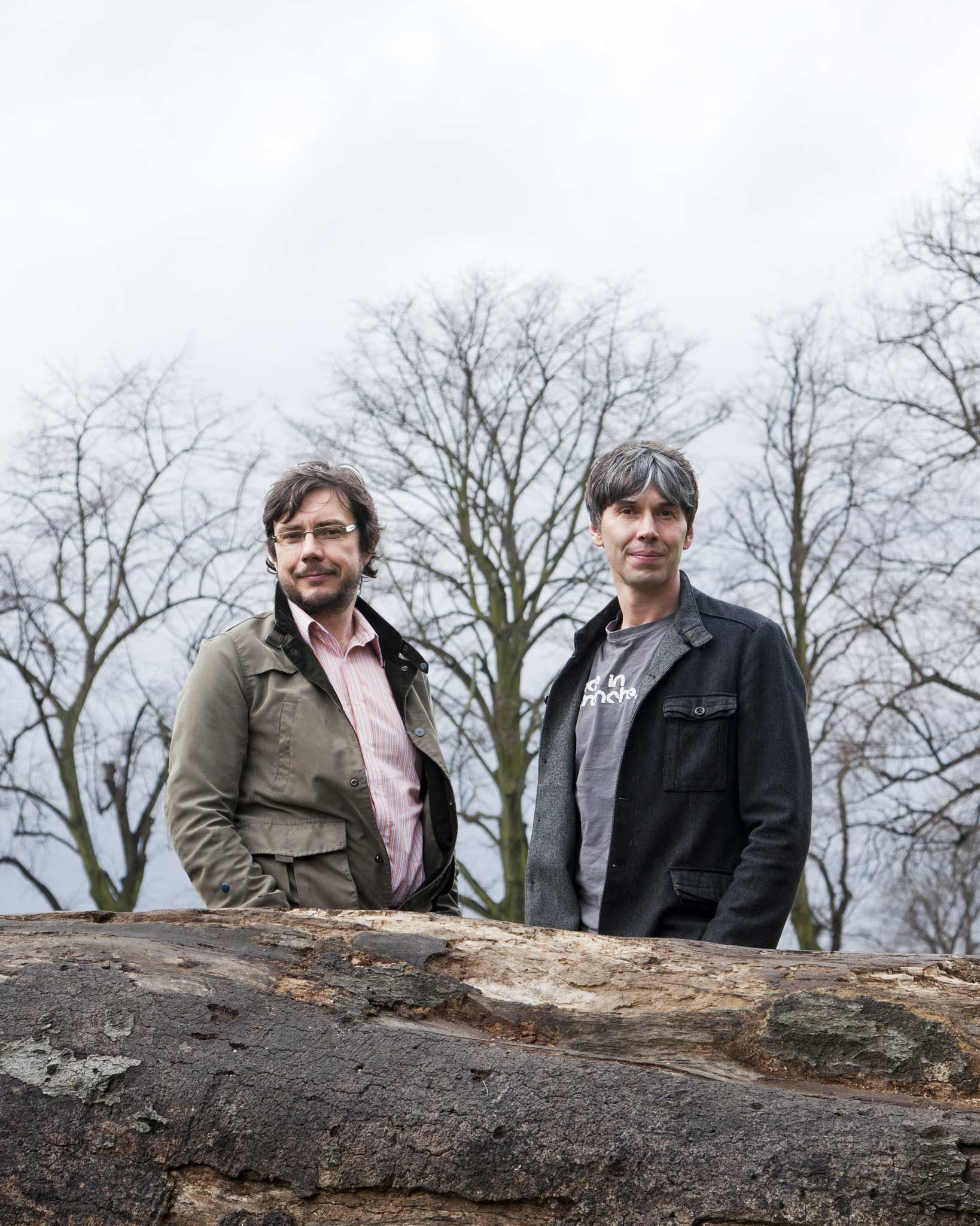 Forshaw (left) says: 'I remember shouting at Brian about the philosophical interpretation of quantum mechanics and him shouting back, 'You're a bloody idiot''